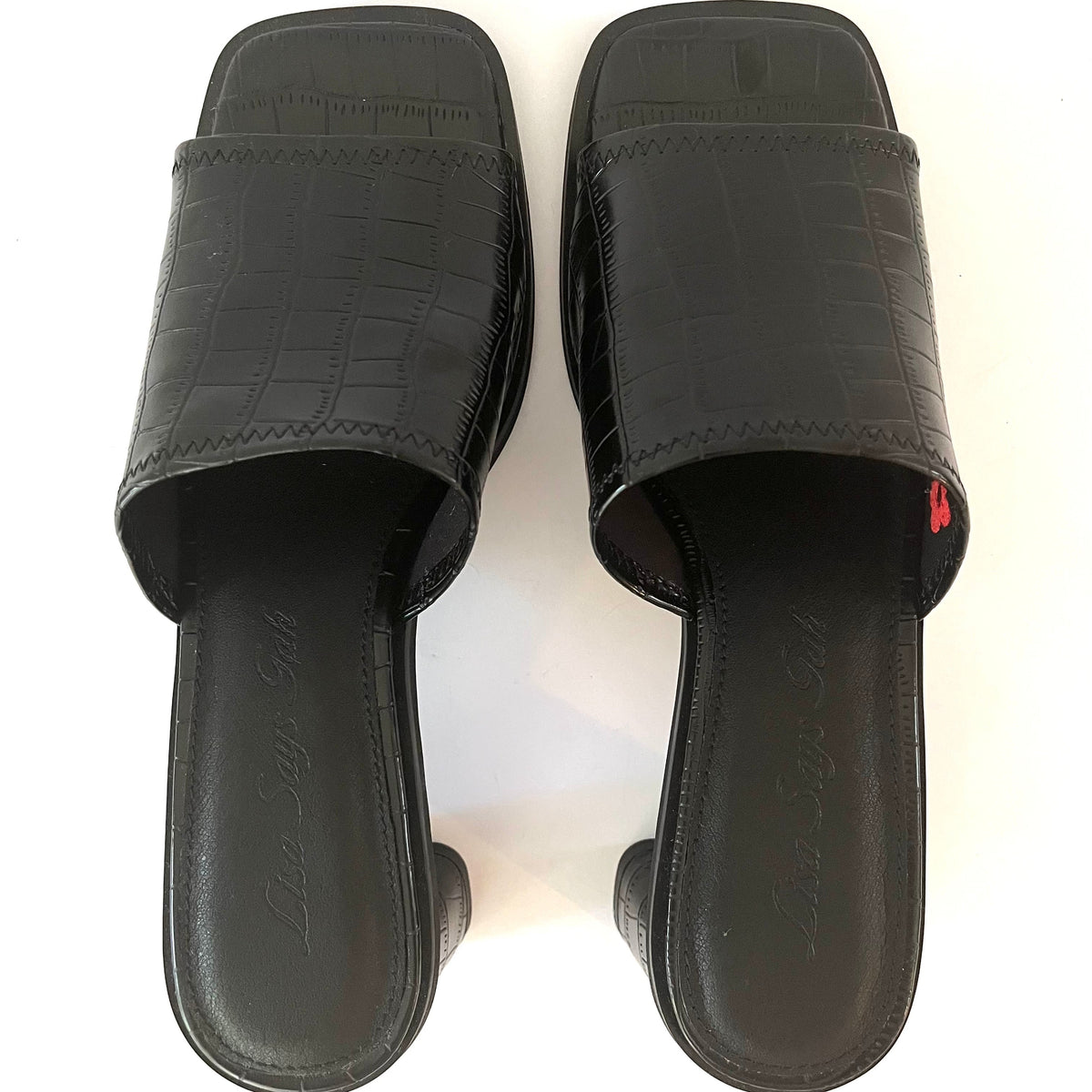 Lisa Says Gah BNWB EM Sandals in Black Croc Size US7/EU37.