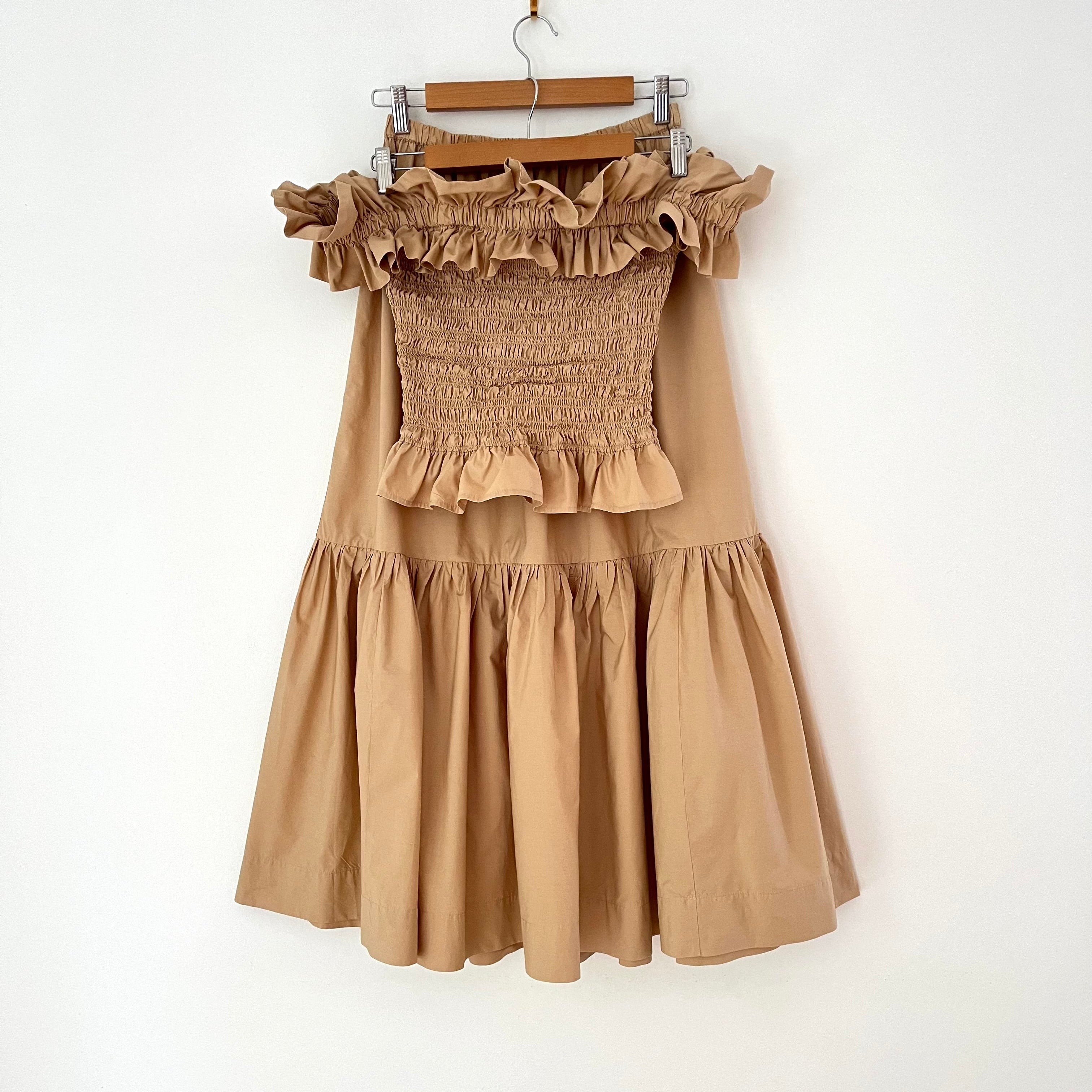 Ganni Smocked Top/Flounce Skirt Set in Curds and Whey Size 38/M.