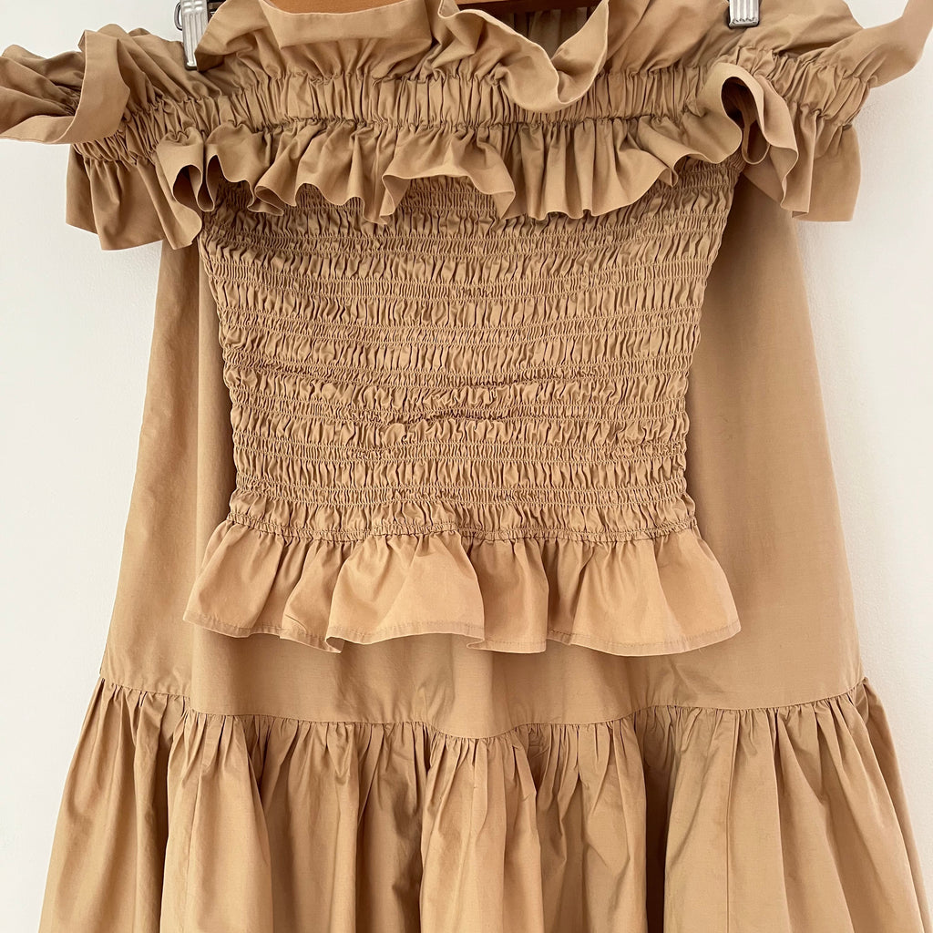 Ganni Smocked Top/Flounce Skirt Set in Curds and Whey Size 38/M.