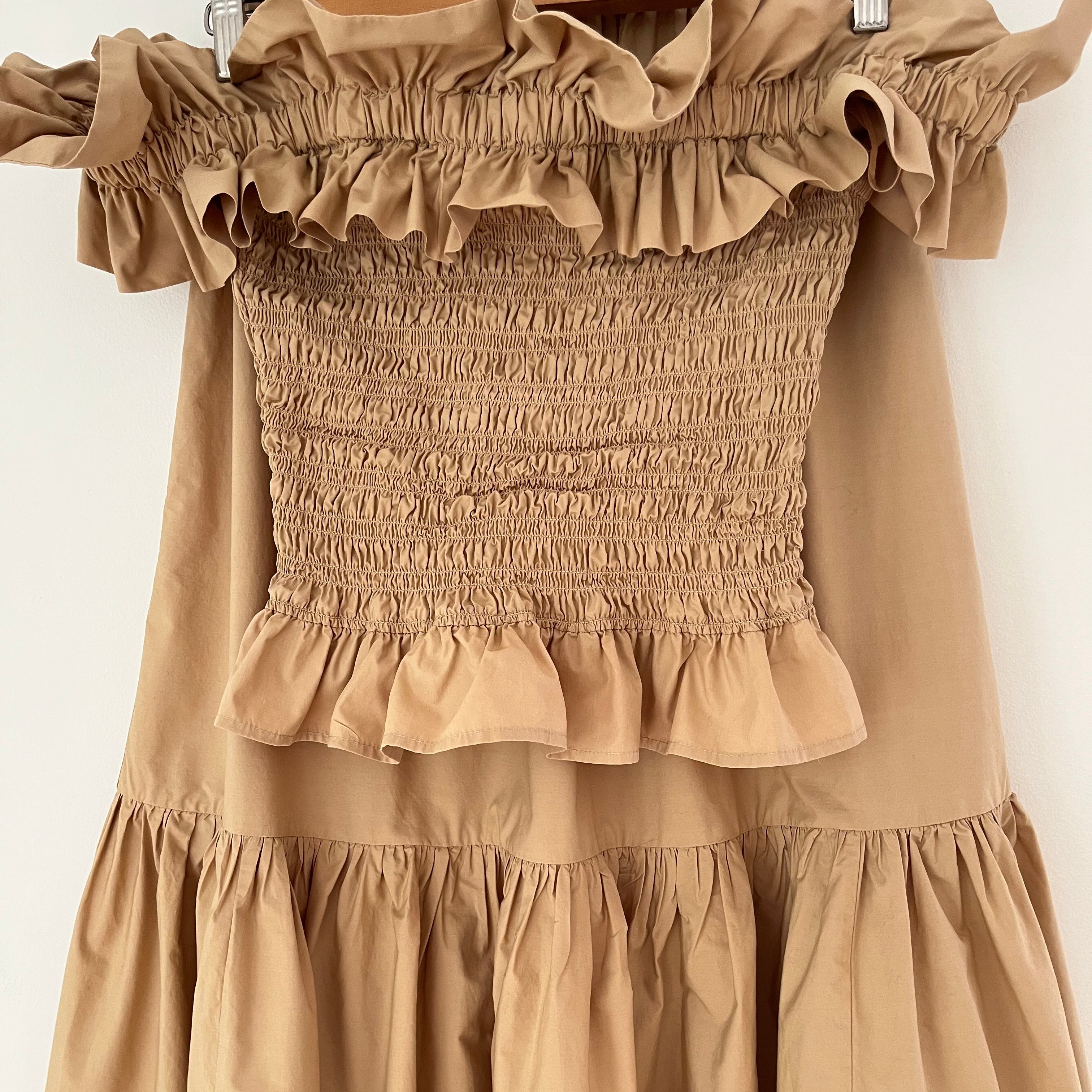Ganni Smocked Top/Flounce Skirt Set in Curds and Whey Size 38/M.