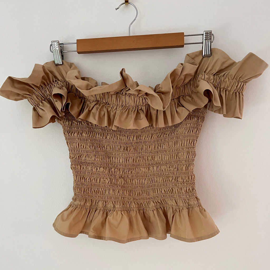 Ganni Smocked Top/Flounce Skirt Set in Curds and Whey Size 38/M.