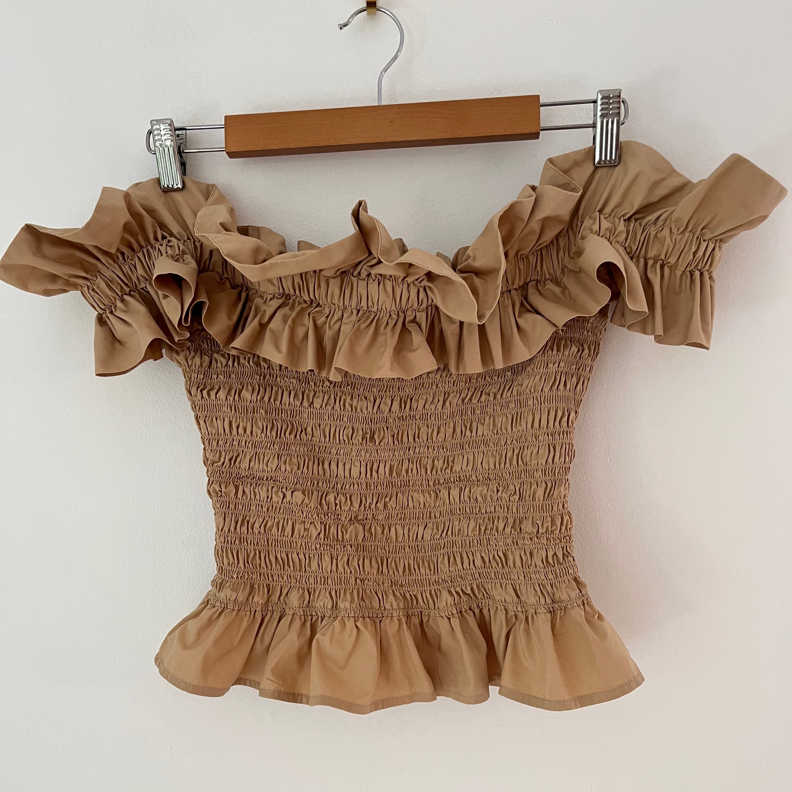 Ganni Smocked Top/Flounce Skirt Set in Curds and Whey Size 38/M.