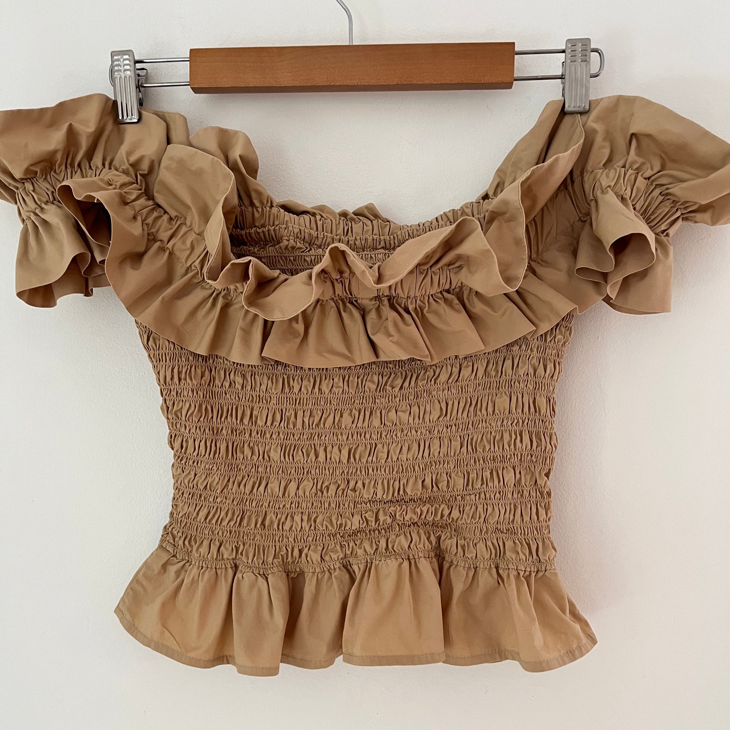 Ganni Smocked Top/Flounce Skirt Set in Curds and Whey Size 38/M.