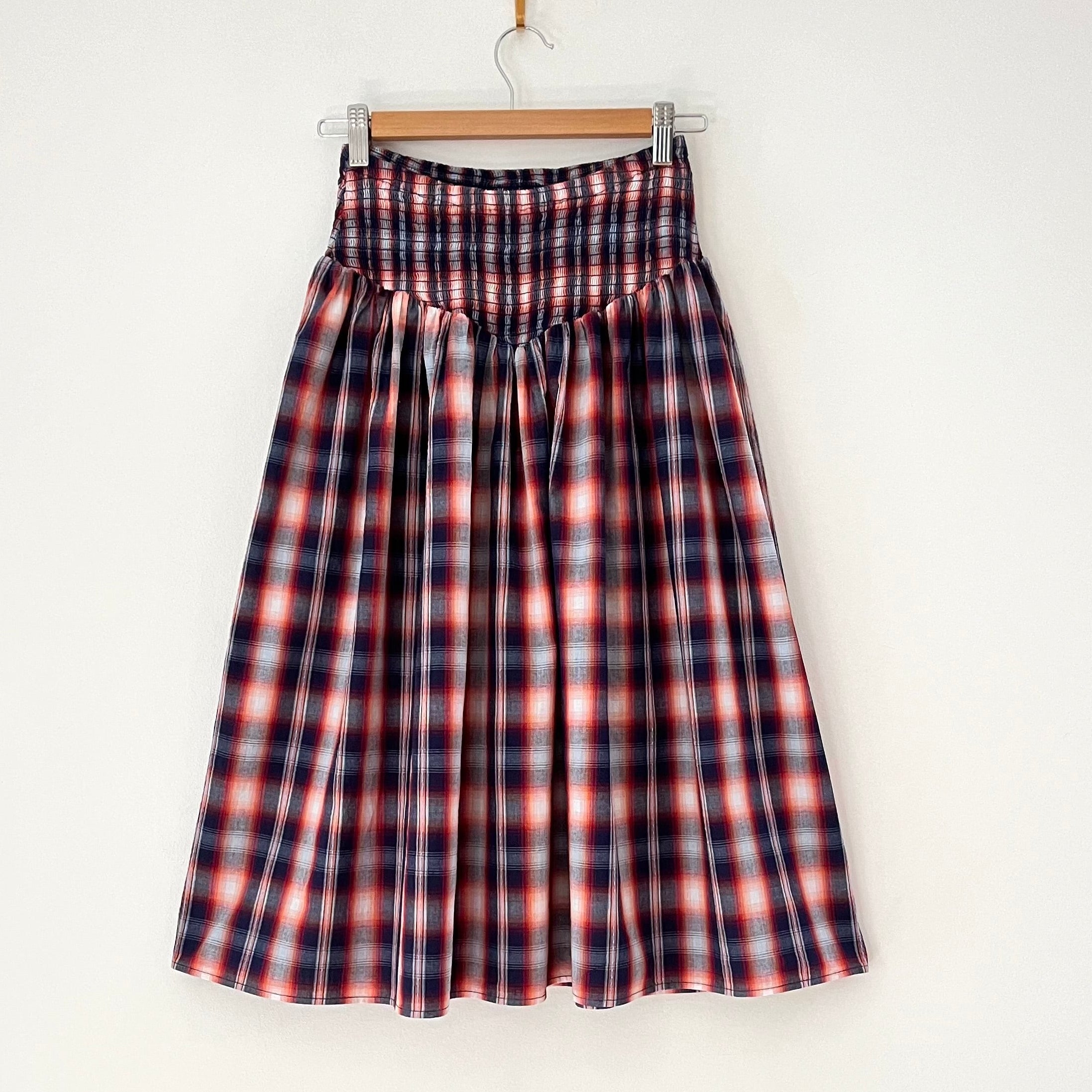 Après Studios Shirred Midi in Grape Plaid Size XS.