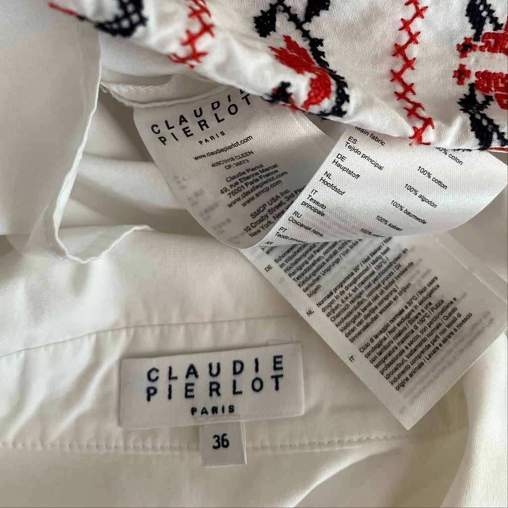 Claudie Pierlot Embroidered Folk Blouse Size 36/AU8.