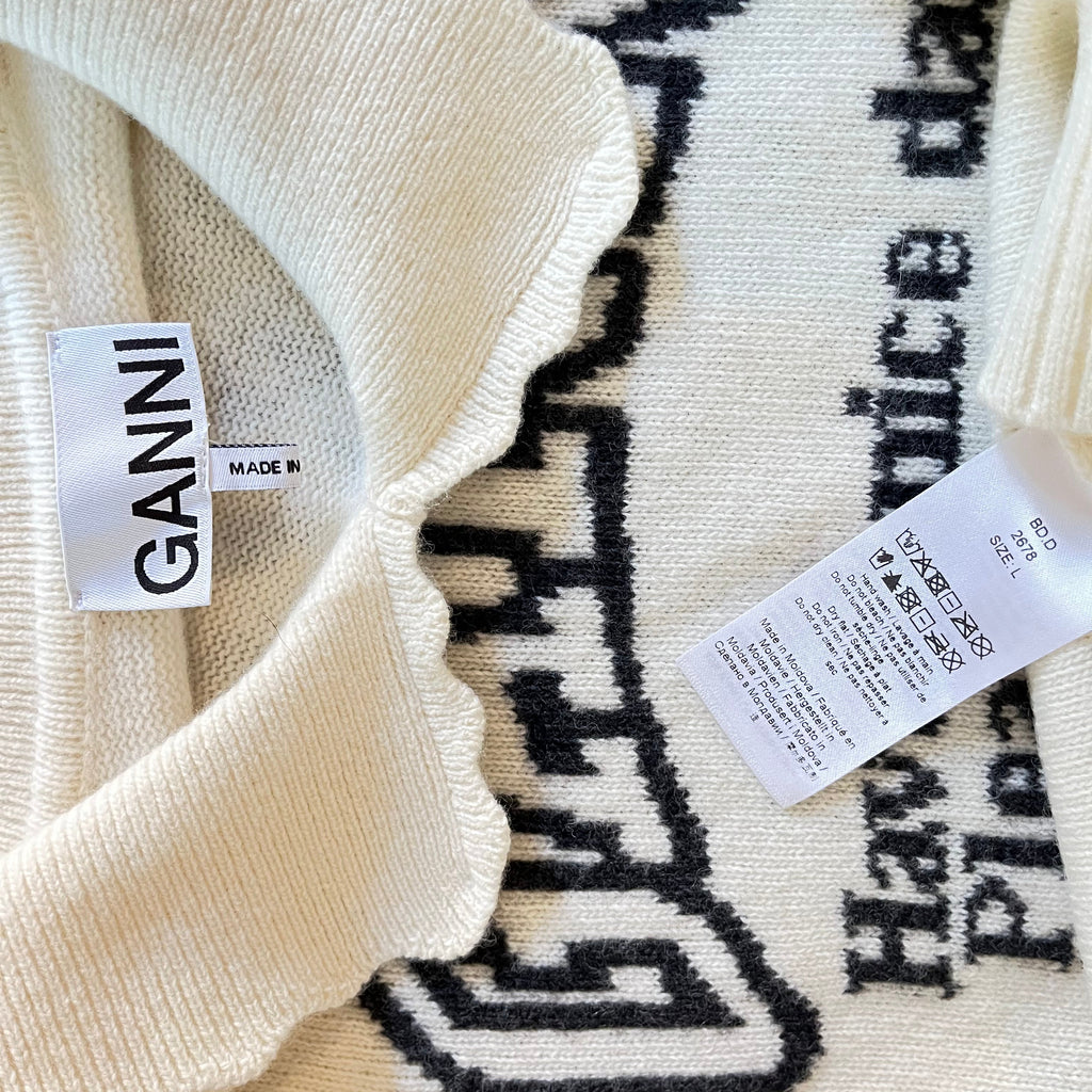 Ganni Graphic Wool Mix Collar Vest Size L.