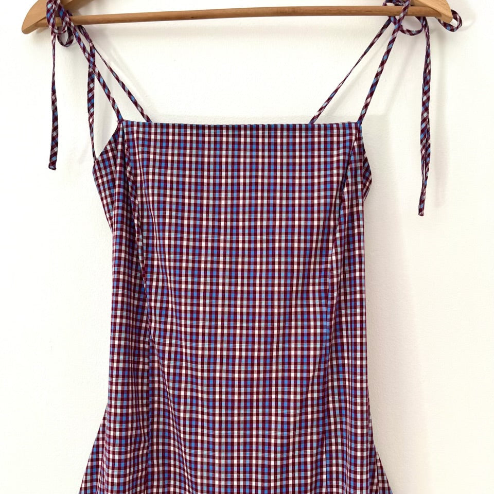 Ruby NZ TRULLI Maxi Dress in Wine Gingham.