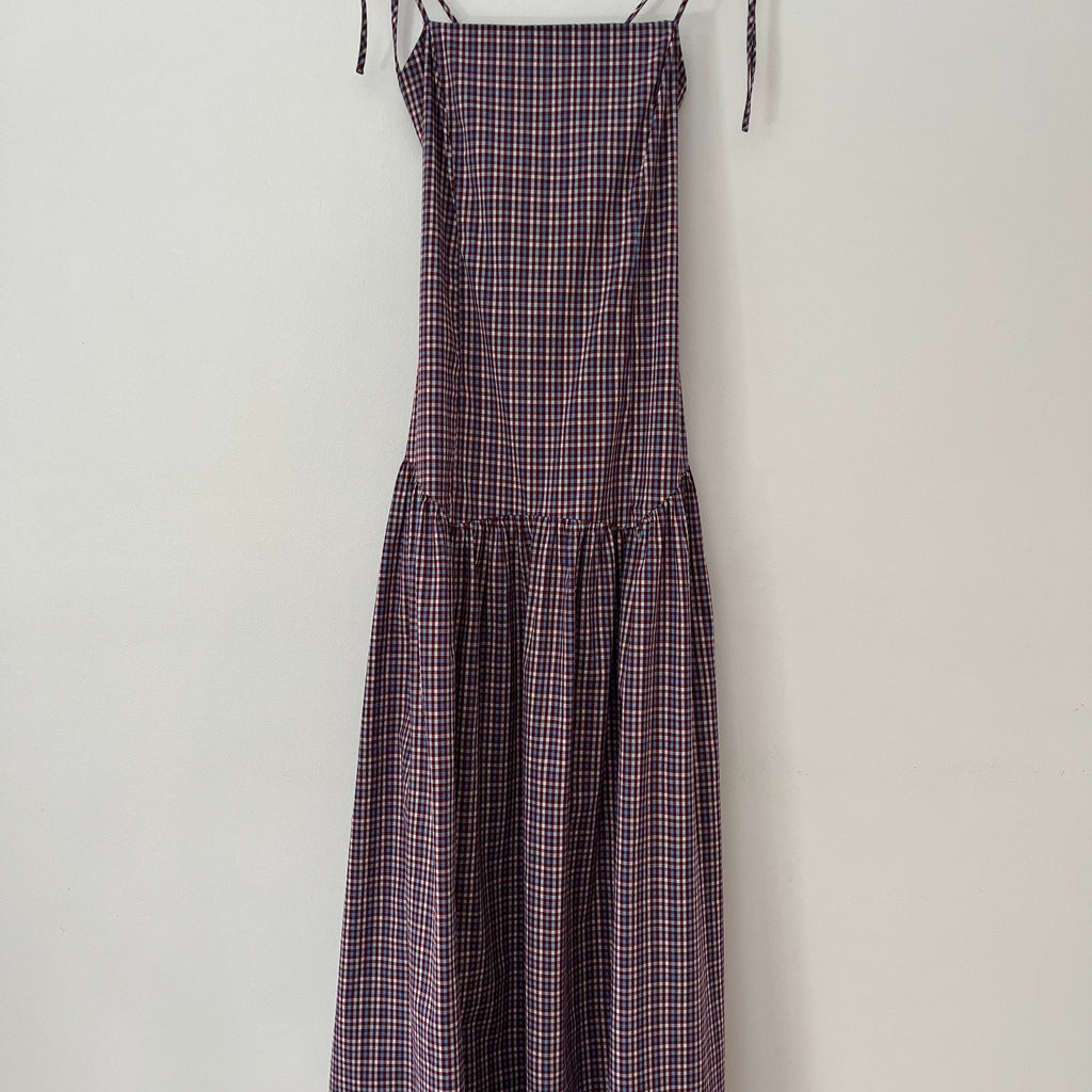 Ruby NZ TRULLI Maxi Dress in Wine Gingham.