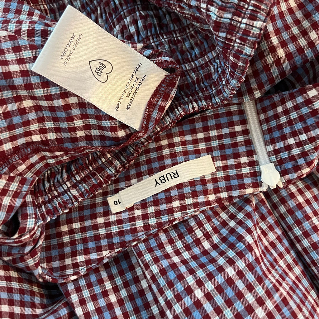 Ruby NZ TRULLI Maxi Dress in Wine Gingham.