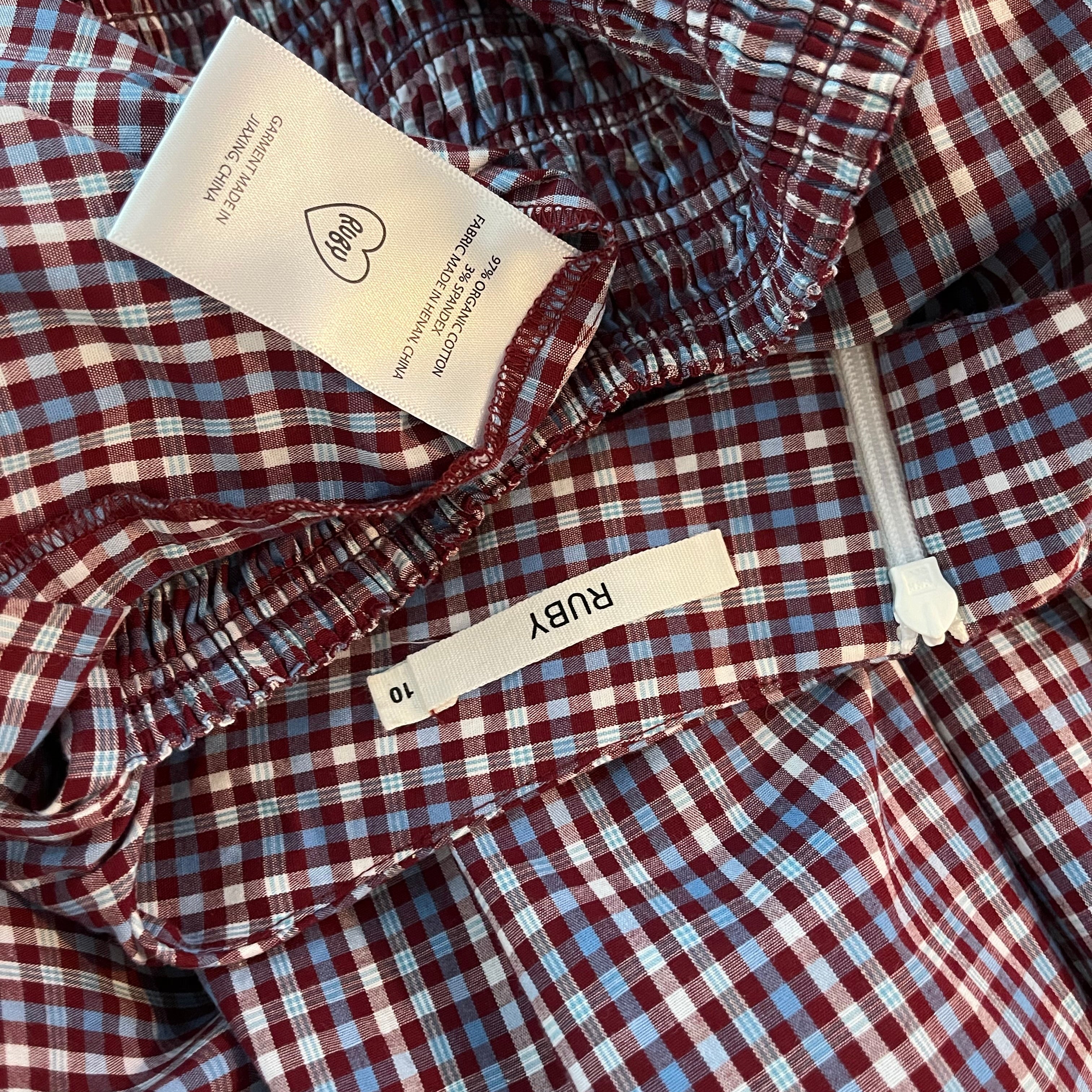 Ruby NZ TRULLI Maxi Dress in Wine Gingham.