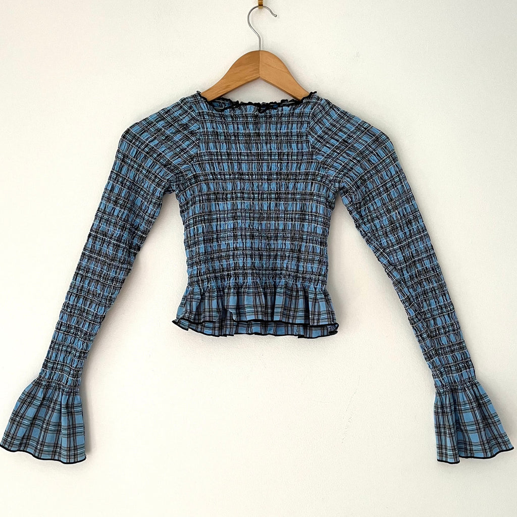 Après Studios Plaid Ruched Skivvy in Blue Size XS.