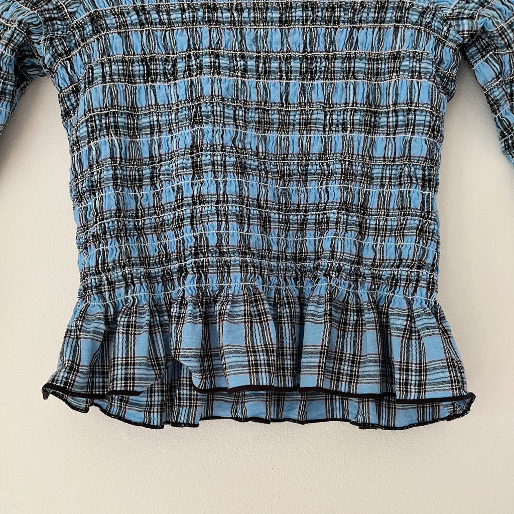 Après Studios Plaid Ruched Skivvy in Blue Size XS.