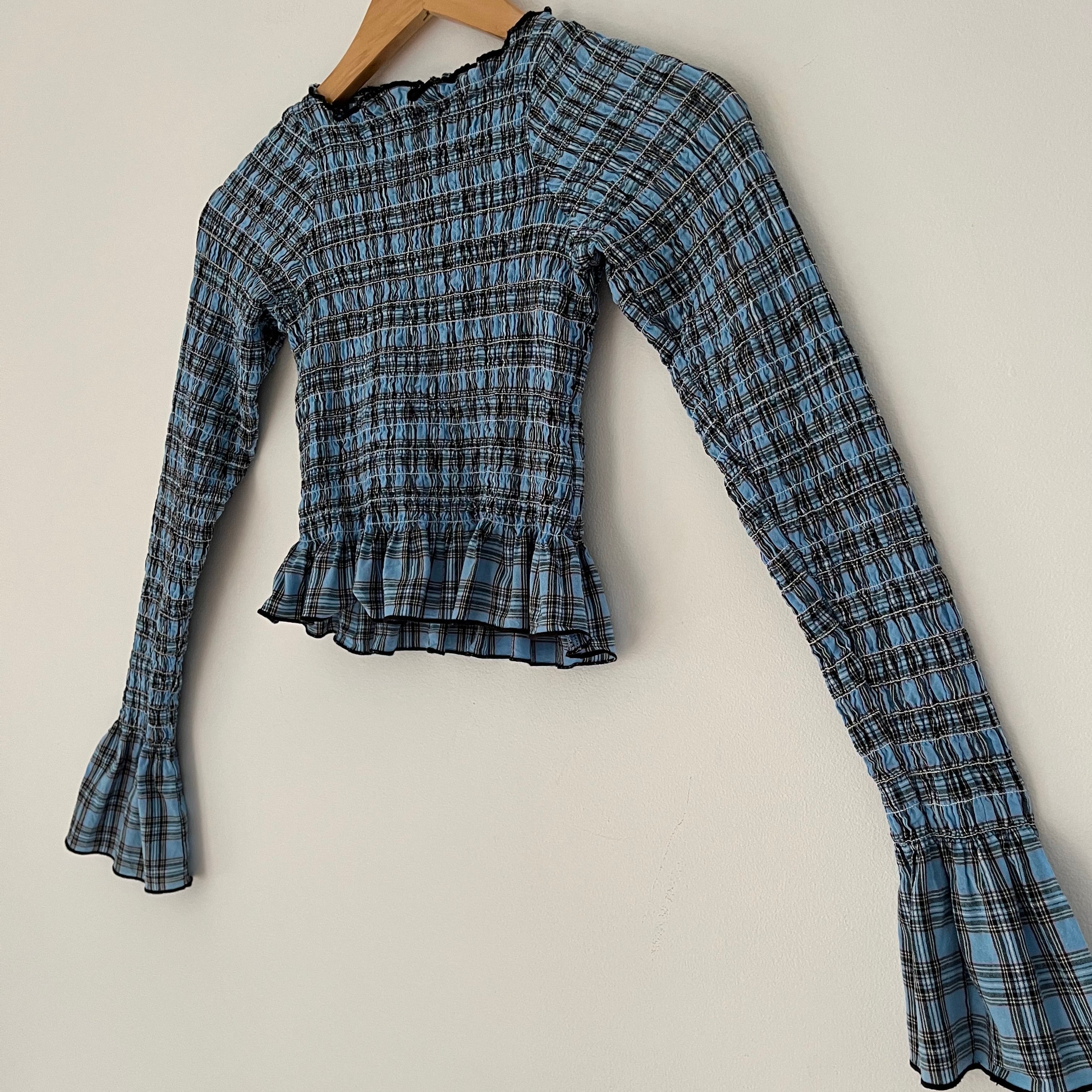 Après Studios Plaid Ruched Skivvy in Blue Size XS.