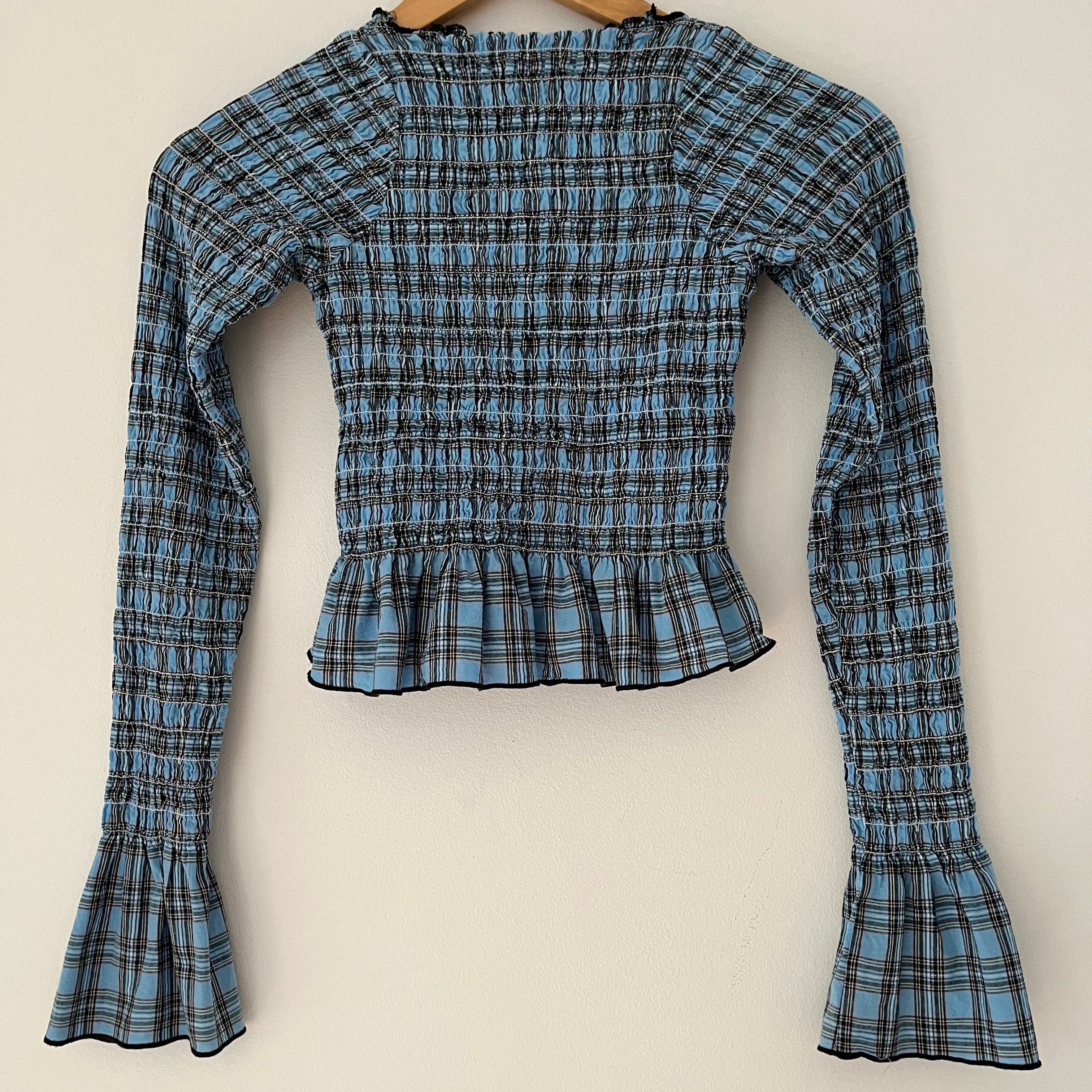 Après Studios Plaid Ruched Skivvy in Blue Size XS.