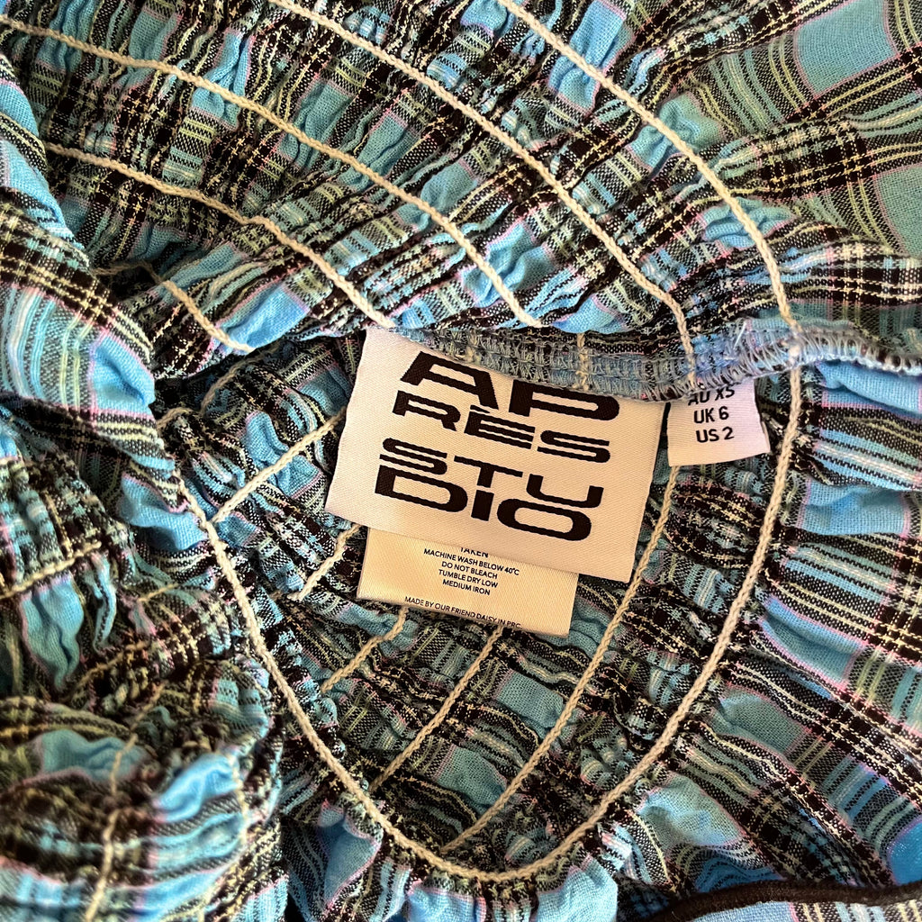 Après Studios Plaid Ruched Skivvy in Blue Size XS.