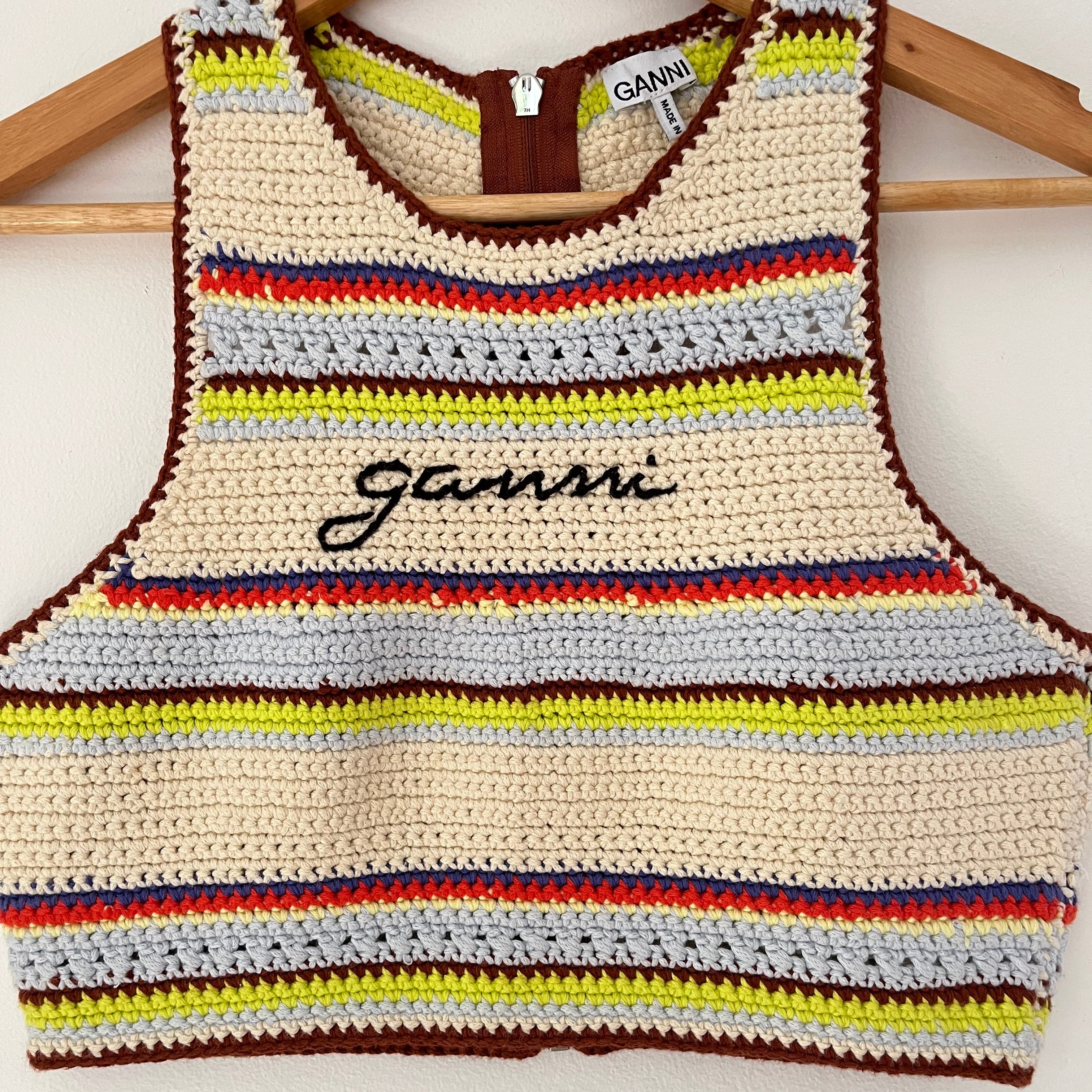 Ganni Crochet Crop Top Size 36/AU8.