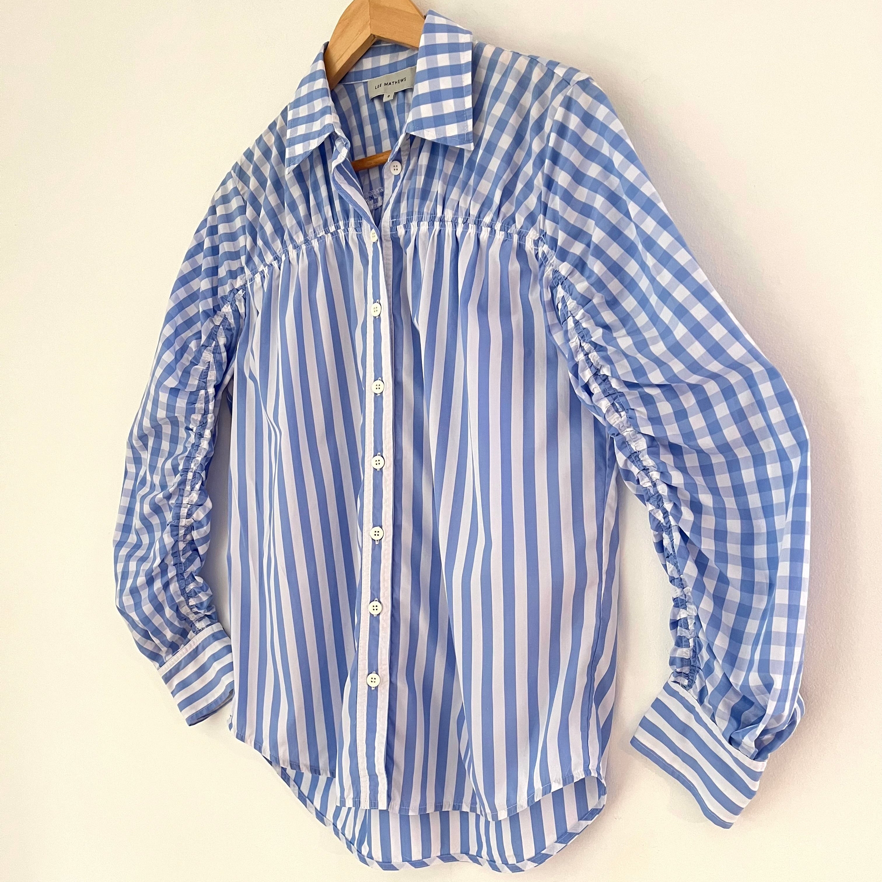 Lee Mathews STEVIE Gathered Stripe Shirt Size 0/AU6-8.