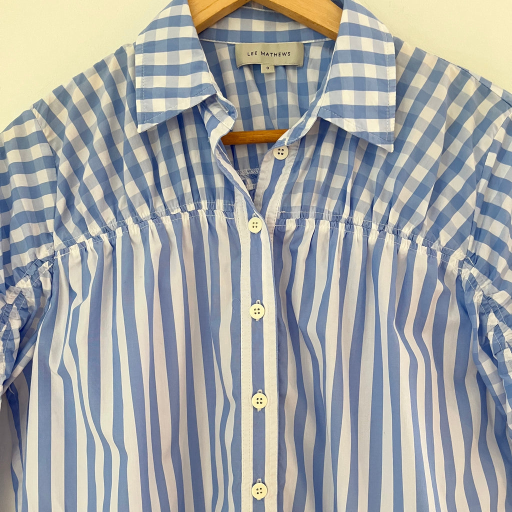 Lee Mathews STEVIE Gathered Stripe Shirt Size 0/AU6-8.