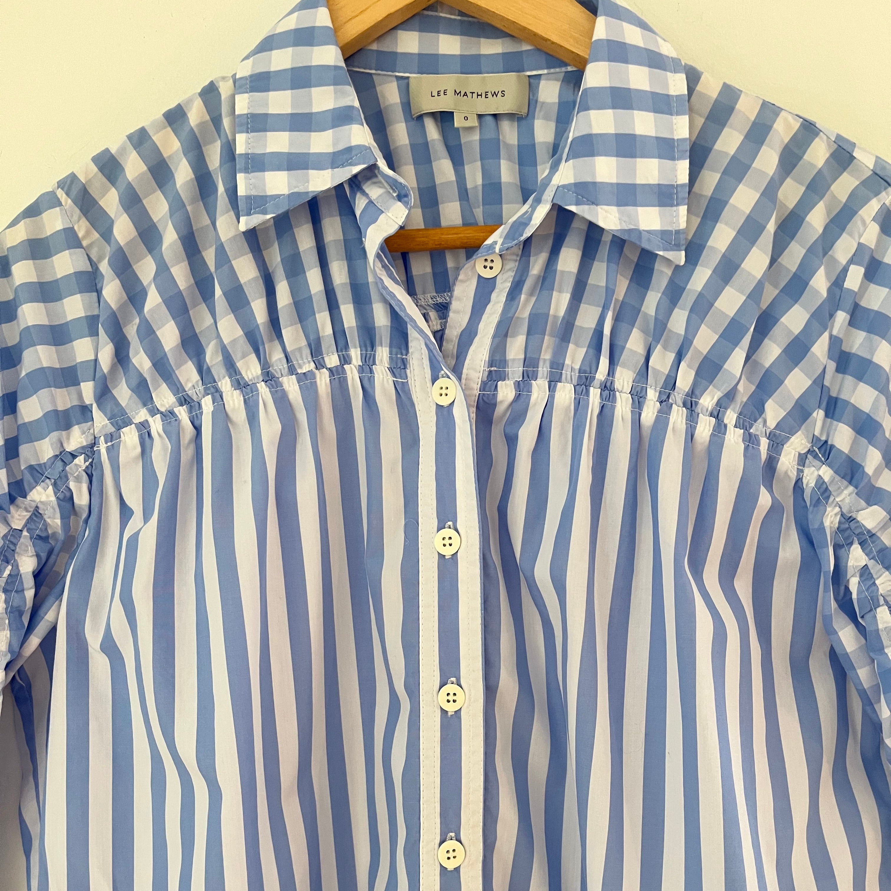 Lee Mathews STEVIE Gathered Stripe Shirt Size 0/AU6-8.