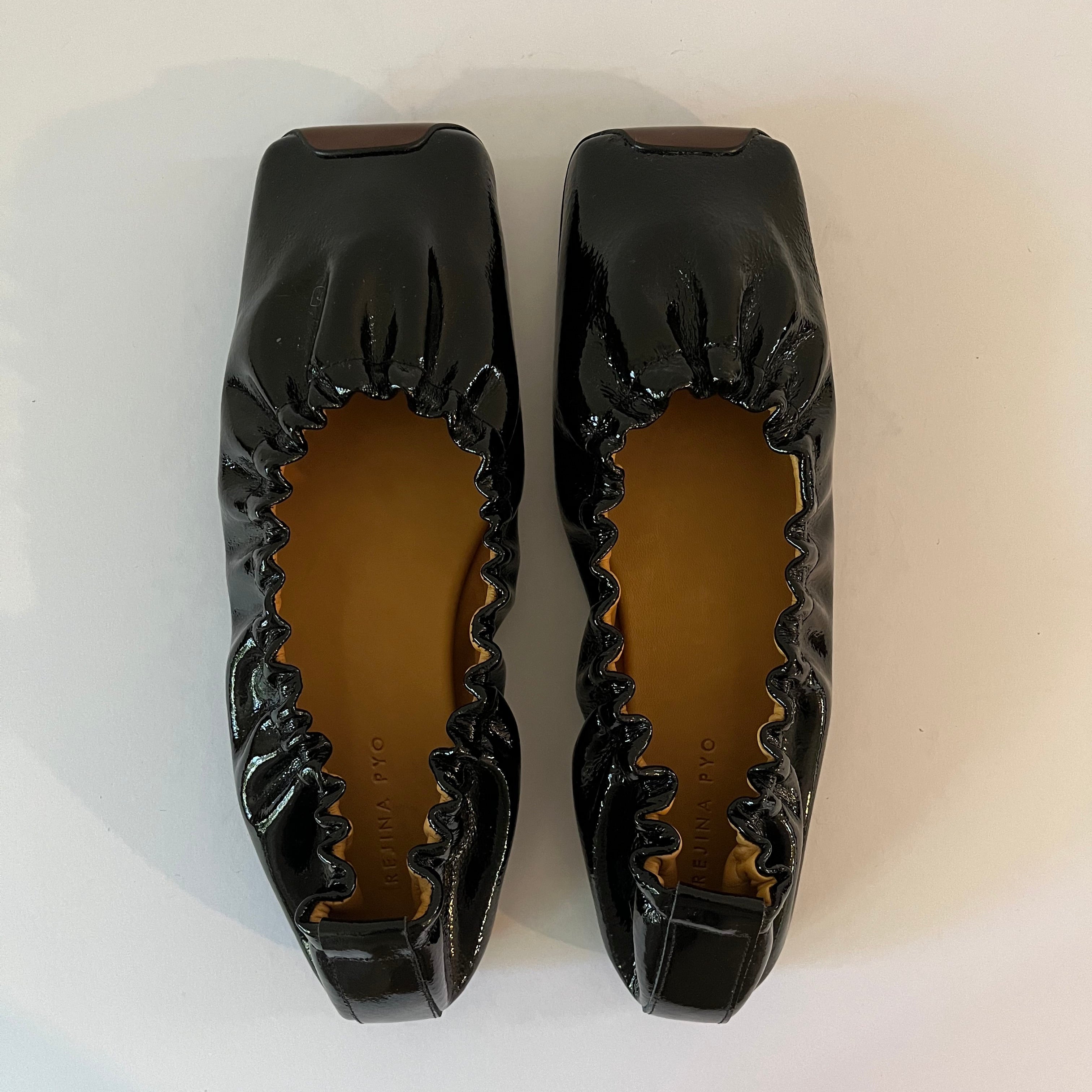 Rejina Pyo PATENT Leather Ballet Flats in Brown.