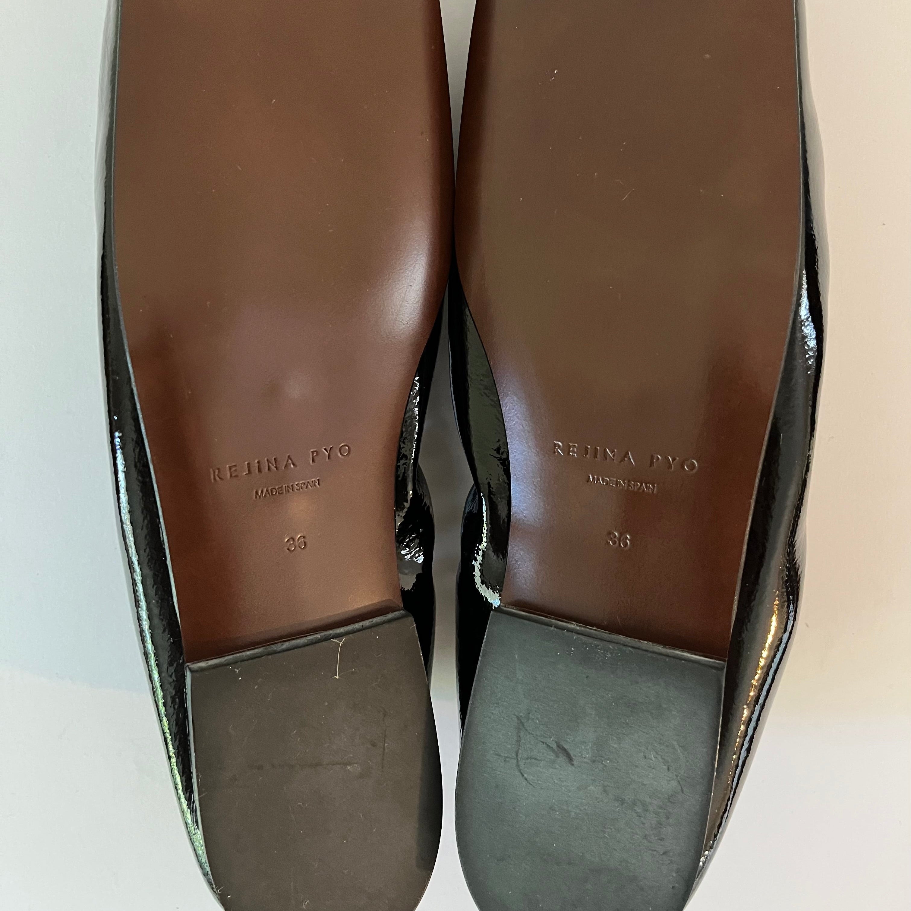 Rejina Pyo PATENT Leather Ballet Flats in Brown.