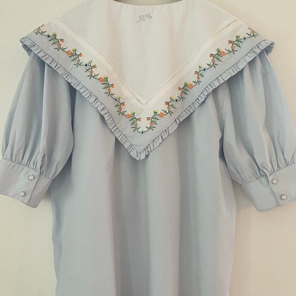 Damson Madder SUMMER SANDY Blouse in Embroidered Blue Size 14.