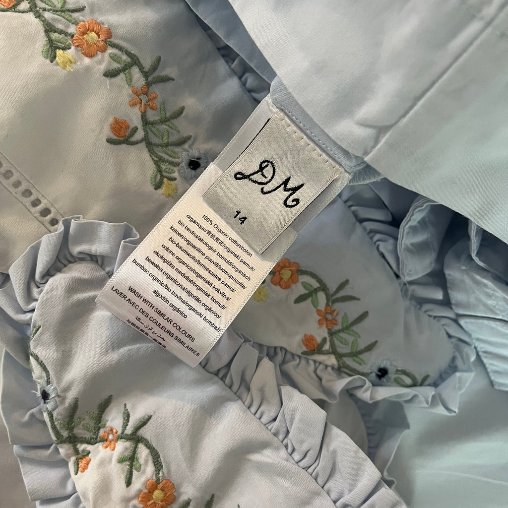 Damson Madder SUMMER SANDY Blouse in Embroidered Blue Size 14.