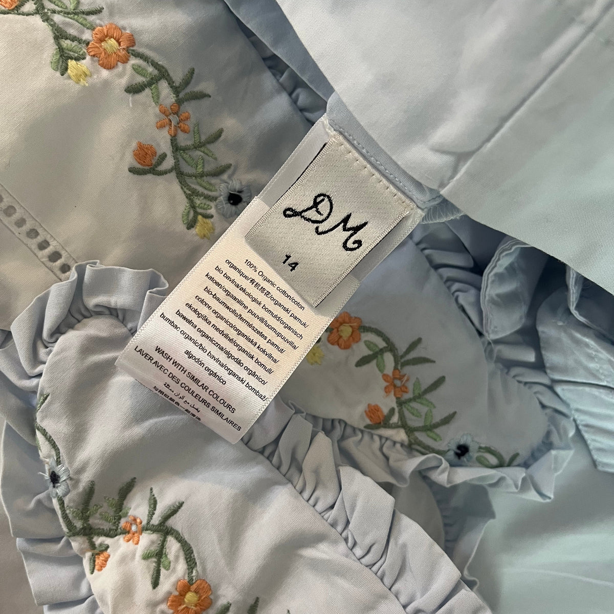 Damson Madder SUMMER SANDY Blouse in Embroidered Blue Size 14.