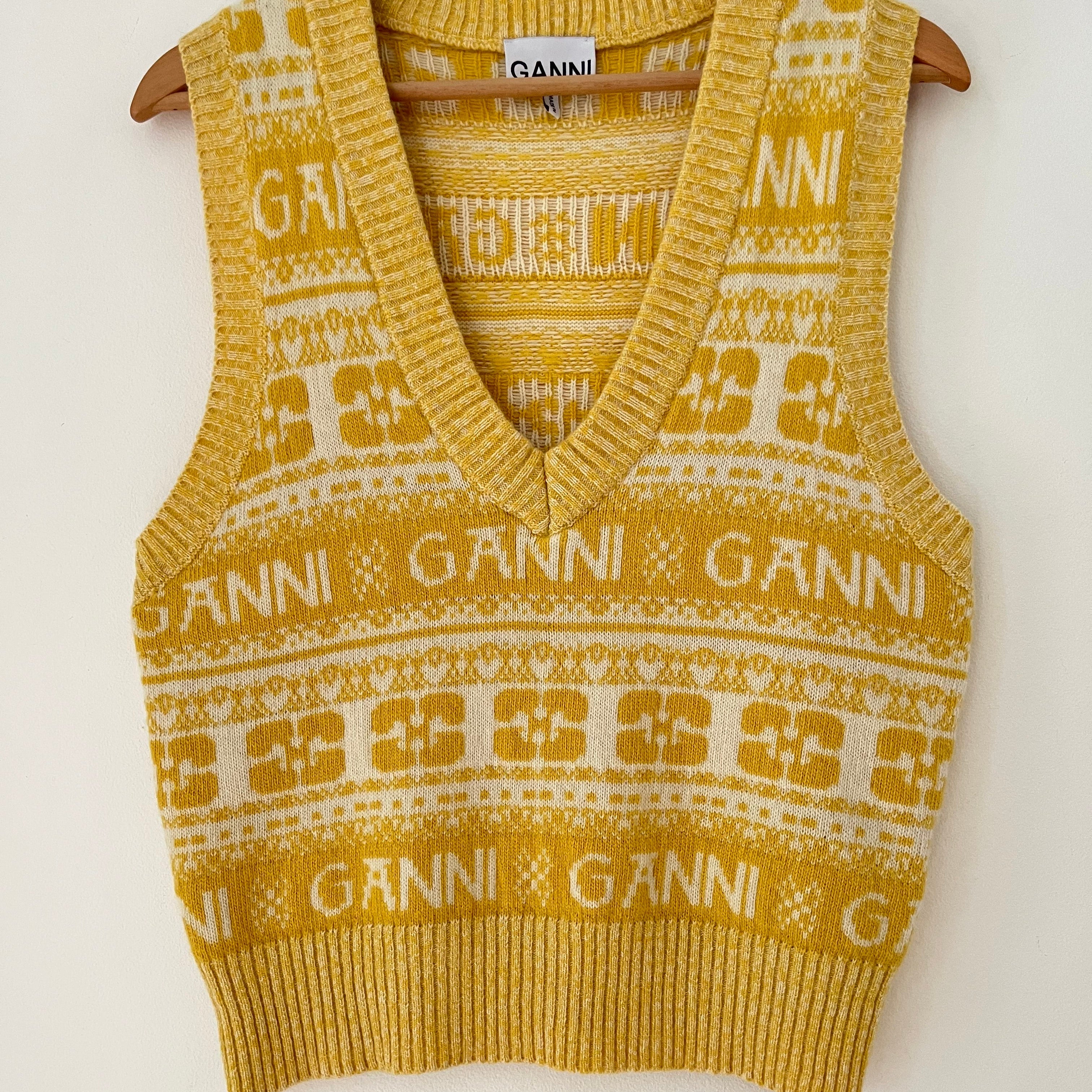 Ganni Logo Intarsia Wool Mix Vest Size S.