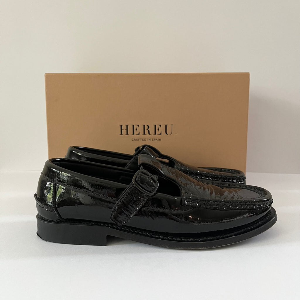 Hereu ALBER CRINKLE GLOSSY T-Bar Loafers Size EU38.
