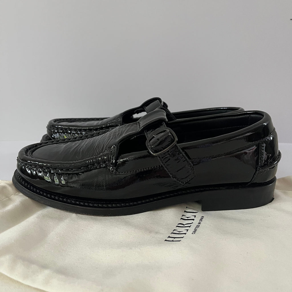 Hereu ALBER CRINKLE GLOSSY T-Bar Loafers Size EU38.