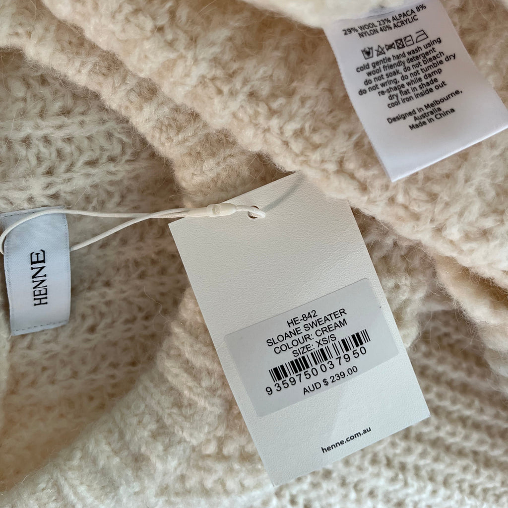 Henne BNWT SLOANE Sweater in Cream Size XS/S.