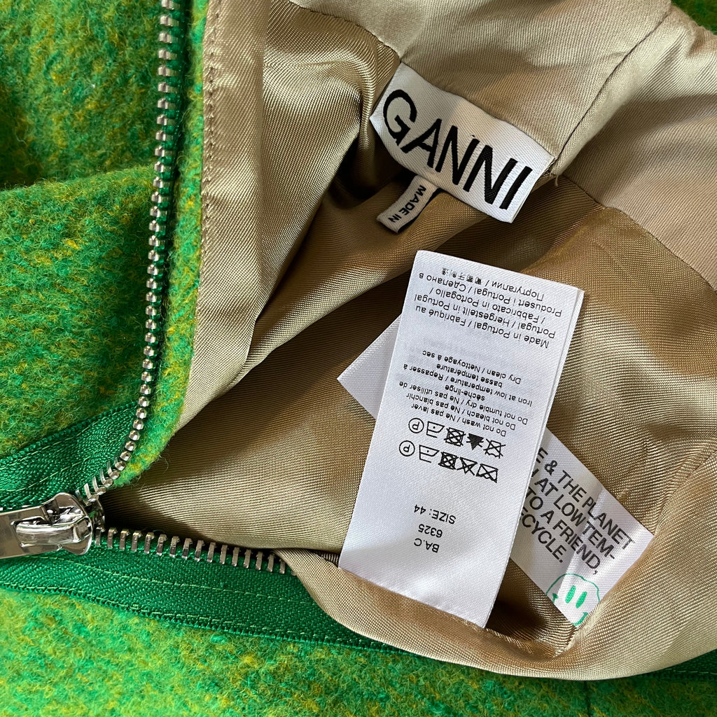 Ganni Pure Wool Skirt in Flash Green Size 44/L.