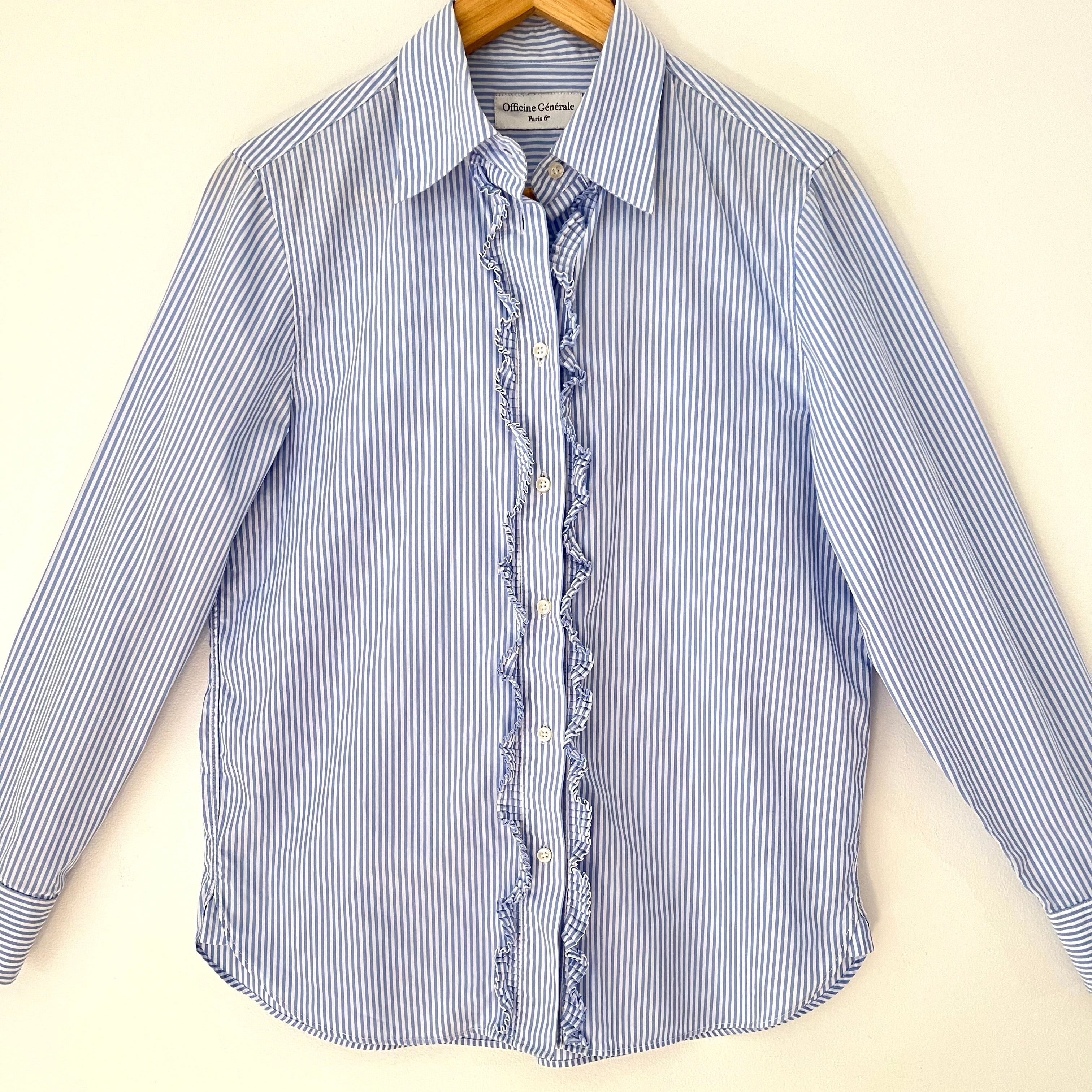 Officine Générale Ruffle Stripe Blouse Size M.