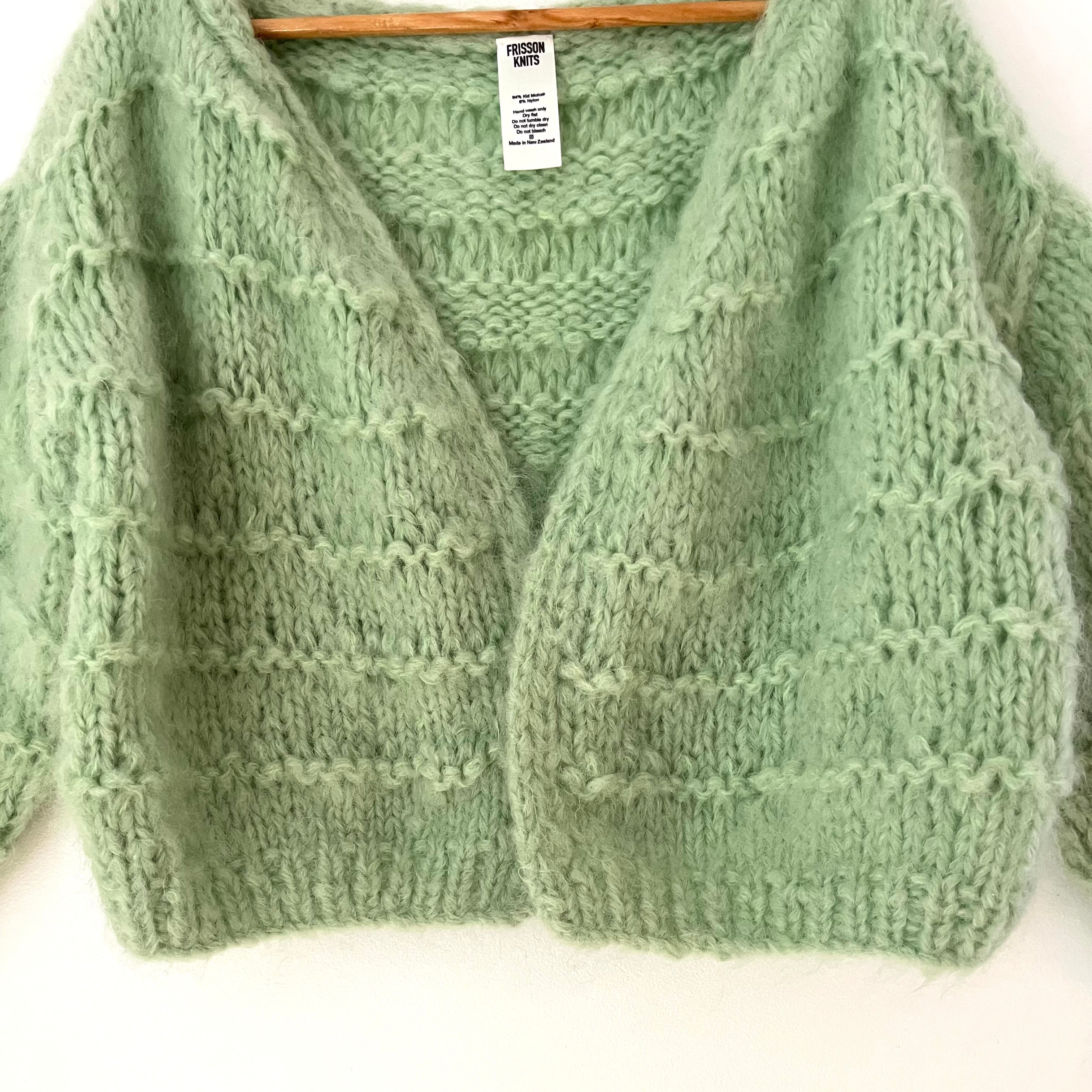 Frisson Knits BECCA Cardigan in Mint One Size.