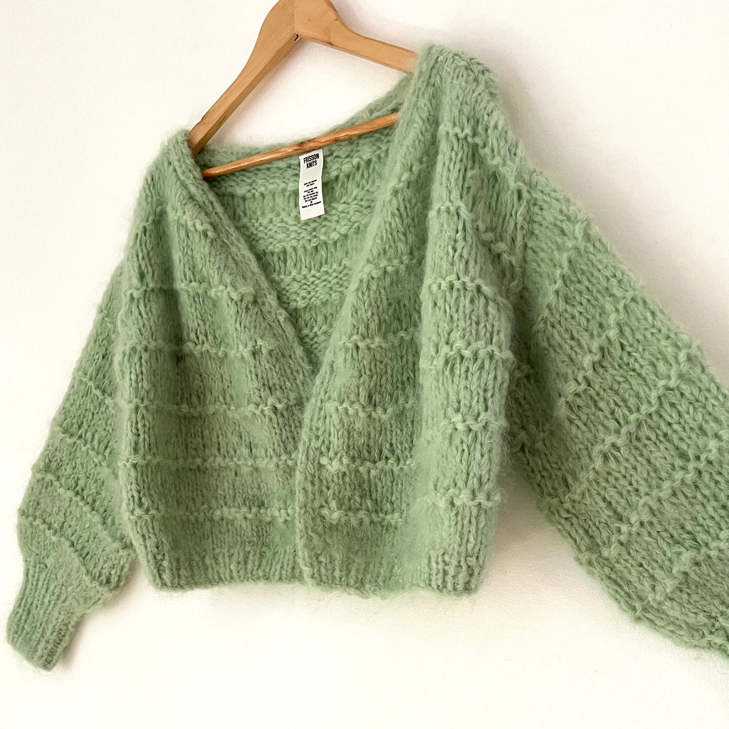 Frisson Knits BECCA Cardigan in Mint One Size.