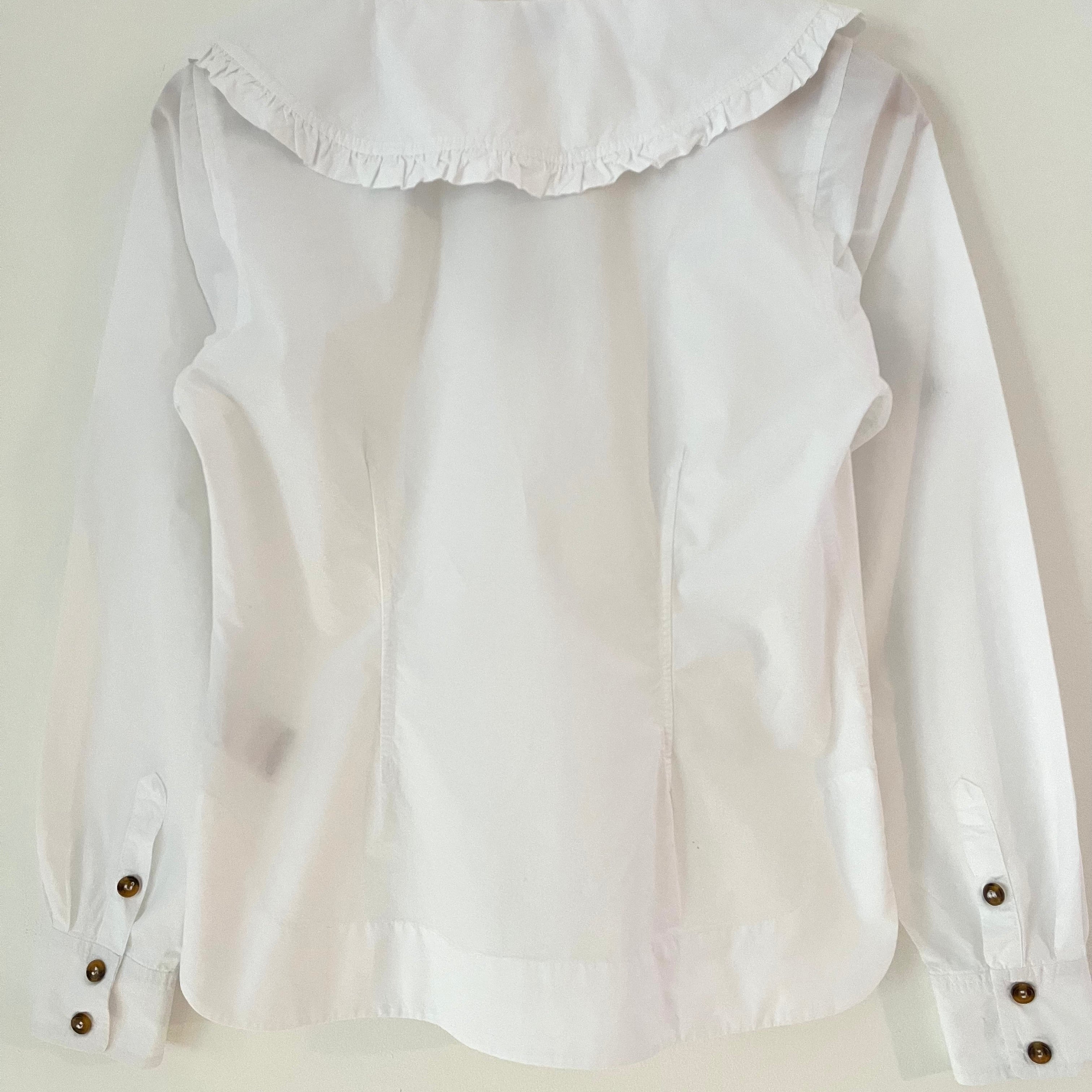 Ganni Cotton Poplin V Neck Shirt in White Size 34/AU6.