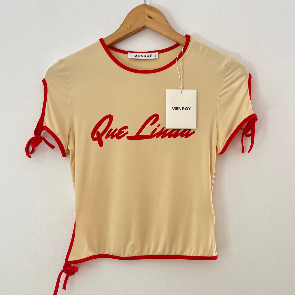 Venroy BNWT CONTRAST Jersey Tee in Dusty Yellow/Red Que Linda.