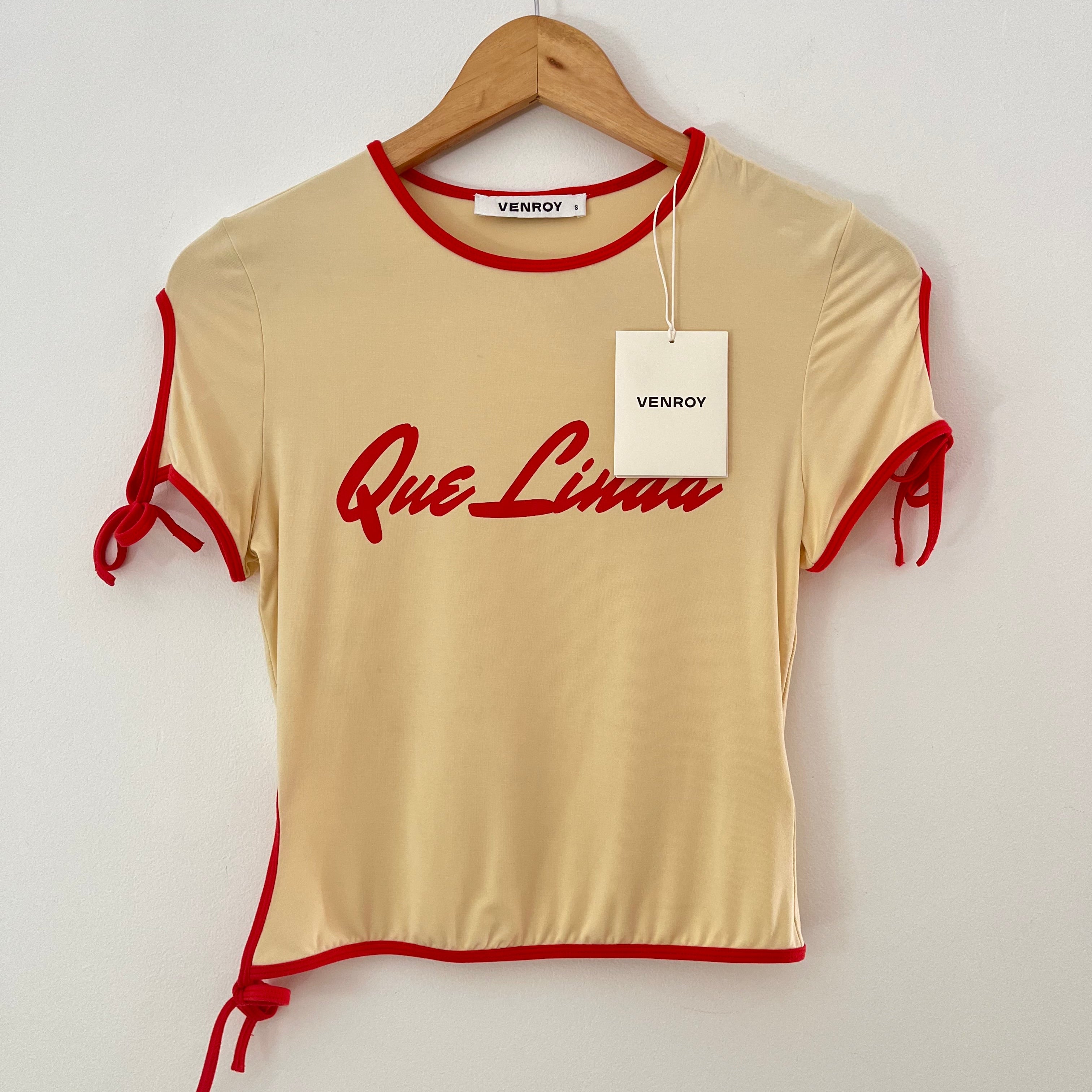 Venroy BNWT CONTRAST Jersey Tee in Dusty Yellow/Red Que Linda.