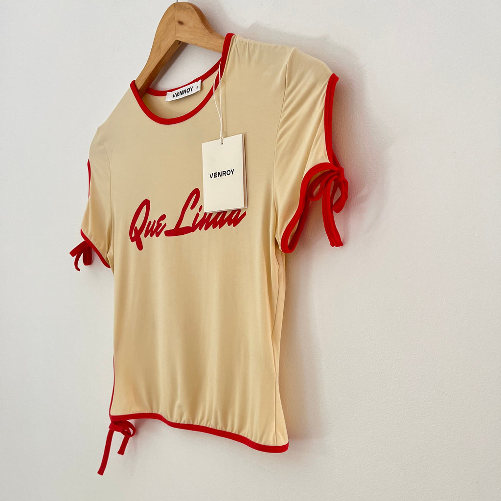 Venroy BNWT CONTRAST Jersey Tee in Dusty Yellow/Red Que Linda.