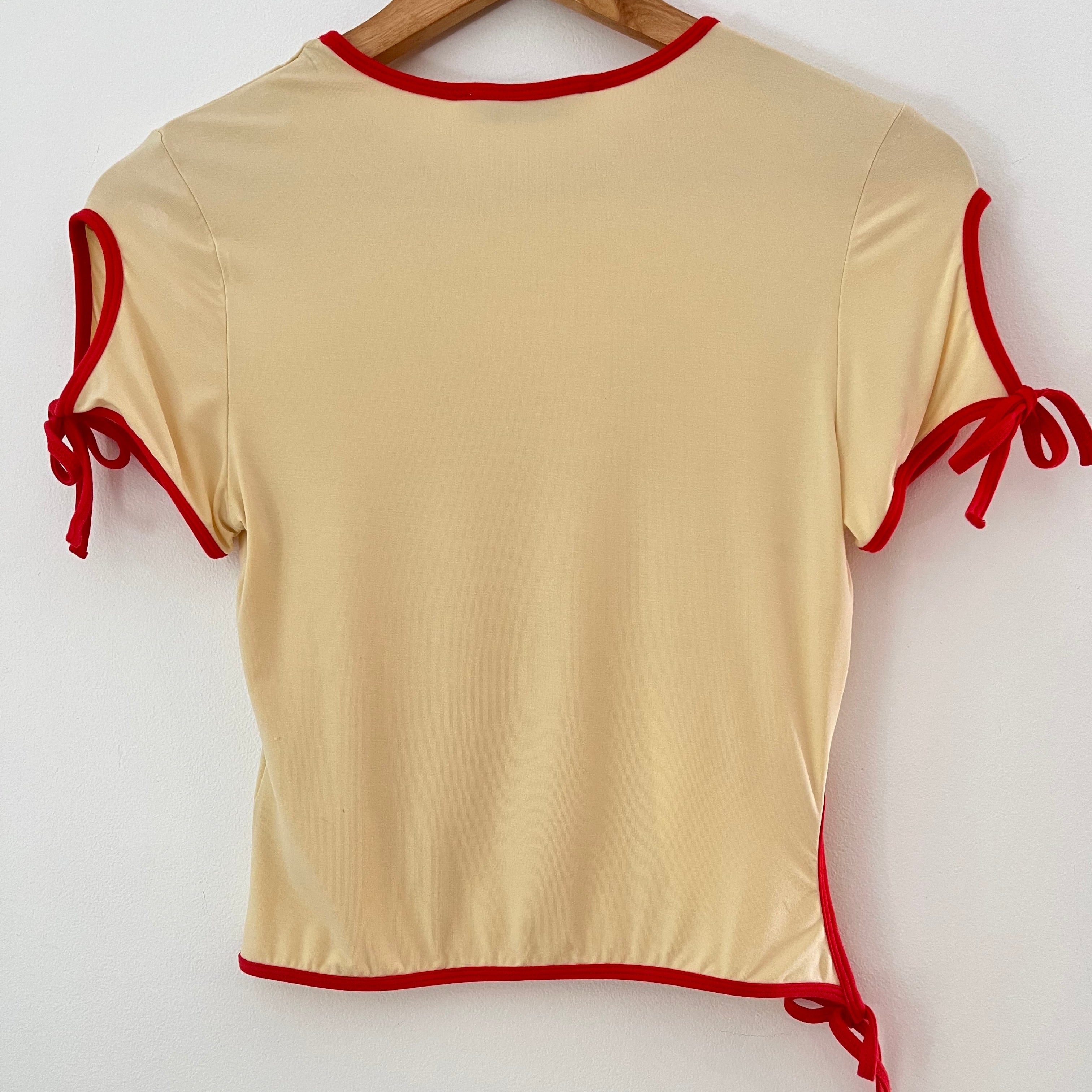 Venroy BNWT CONTRAST Jersey Tee in Dusty Yellow/Red Que Linda.
