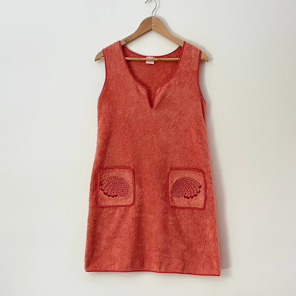 Loretta Caponi VERONICA Cotton Terry Mini Dress in Coral Pink.