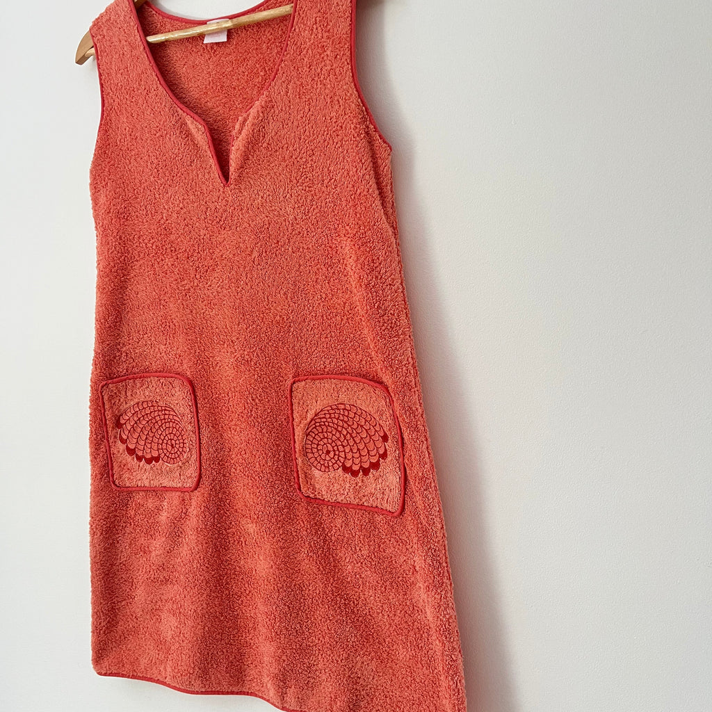 Loretta Caponi VERONICA Cotton Terry Mini Dress in Coral Pink.