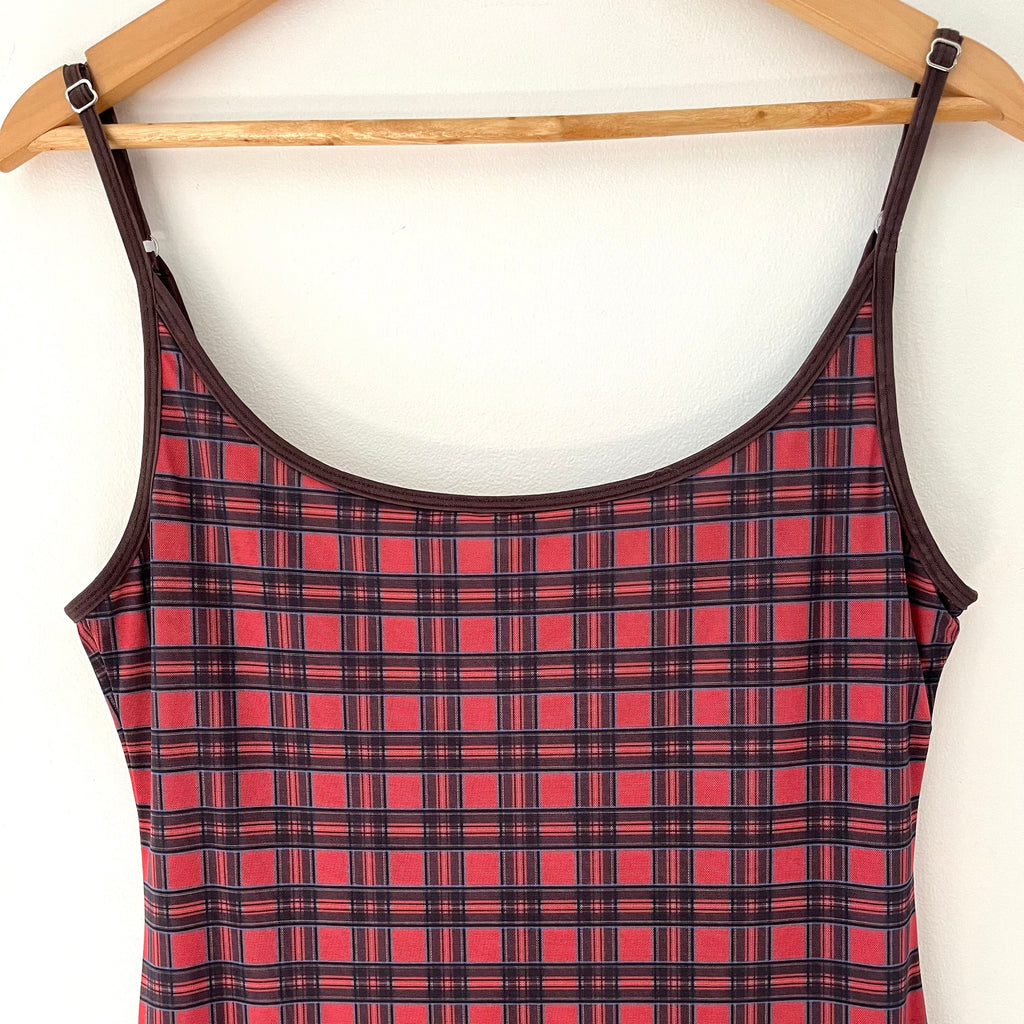 Katharina Lou Reversible Mesh Dress in Brown/Red Plaid Size L.