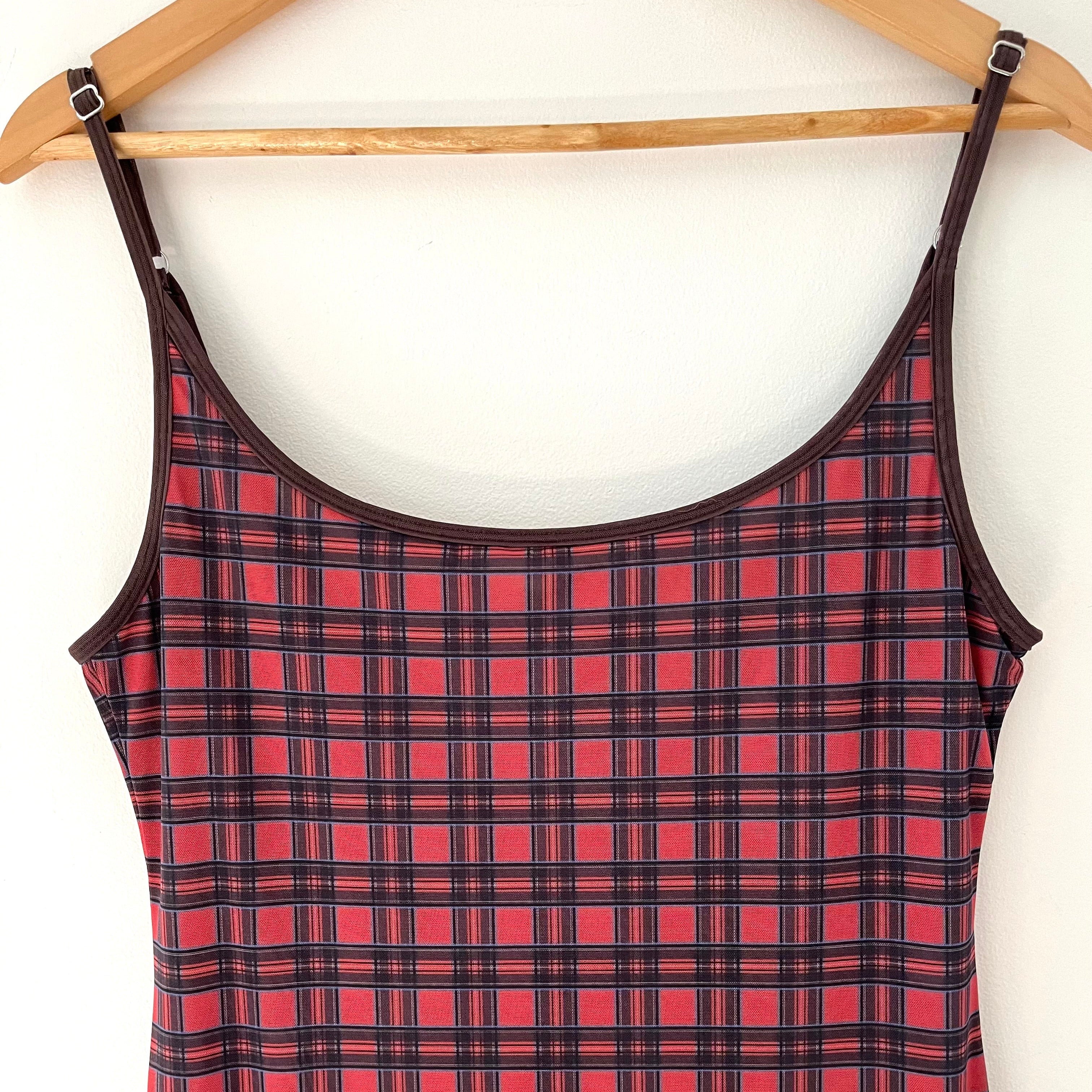 Katharina Lou Reversible Mesh Dress in Brown/Red Plaid Size L.