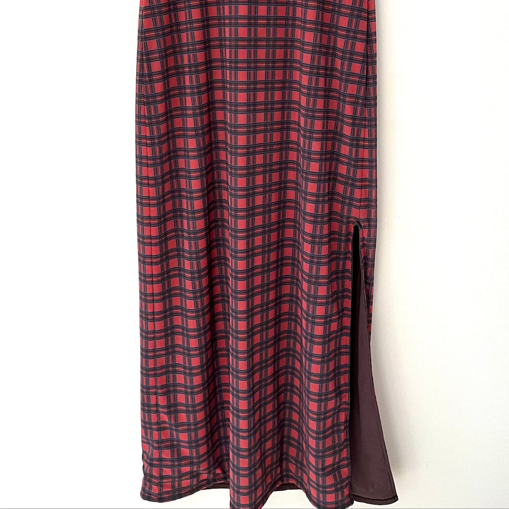 Katharina Lou Reversible Mesh Dress in Brown/Red Plaid Size L.