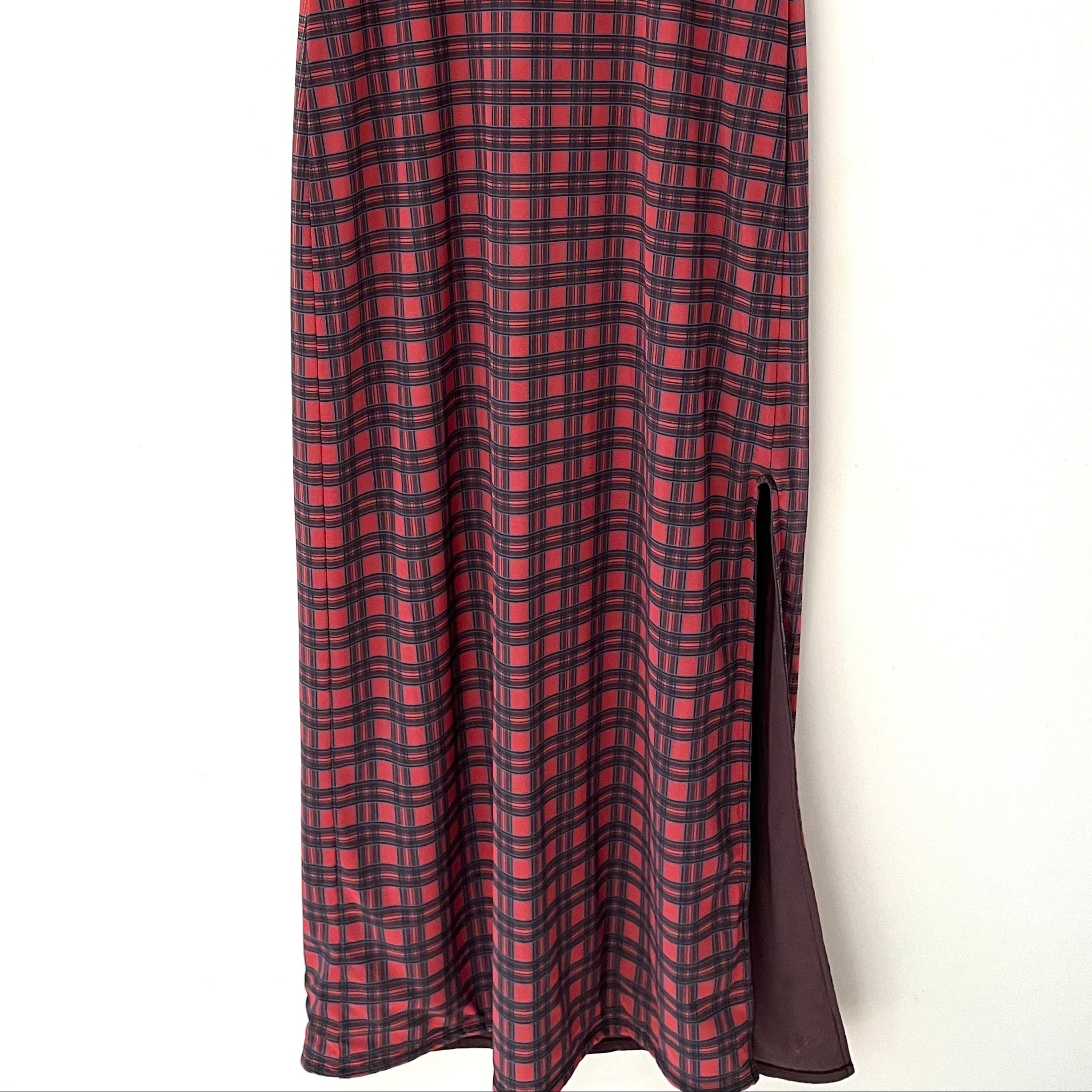 Katharina Lou Reversible Mesh Dress in Brown/Red Plaid Size L.