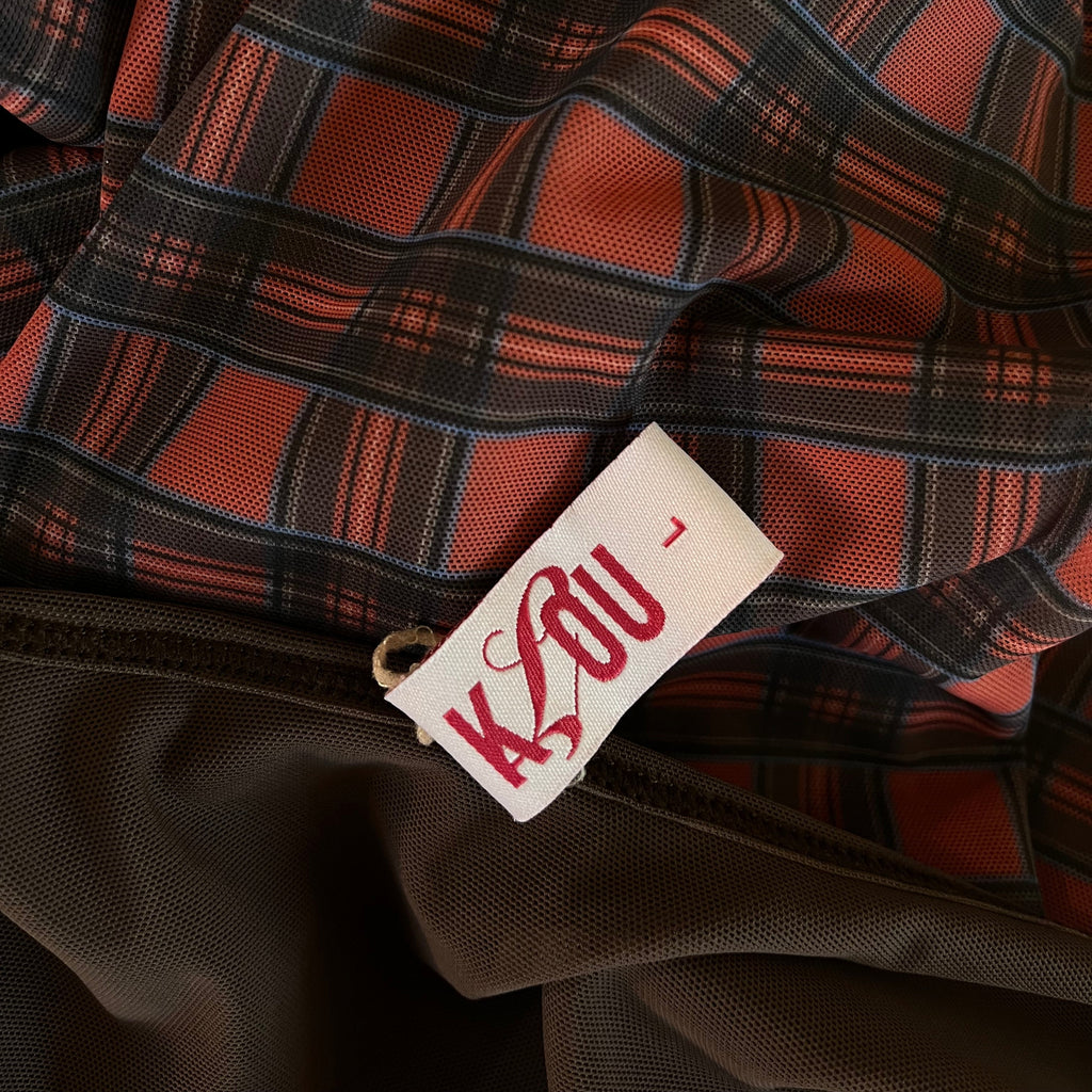 Katharina Lou Reversible Mesh Dress in Brown/Red Plaid Size L.