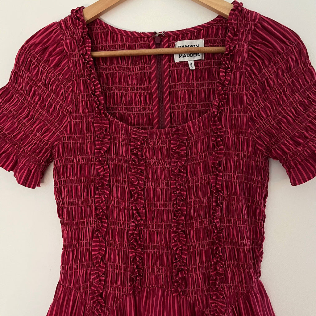 Damson Madder RAPHAELA Ruffle Midi Dress Size 12.