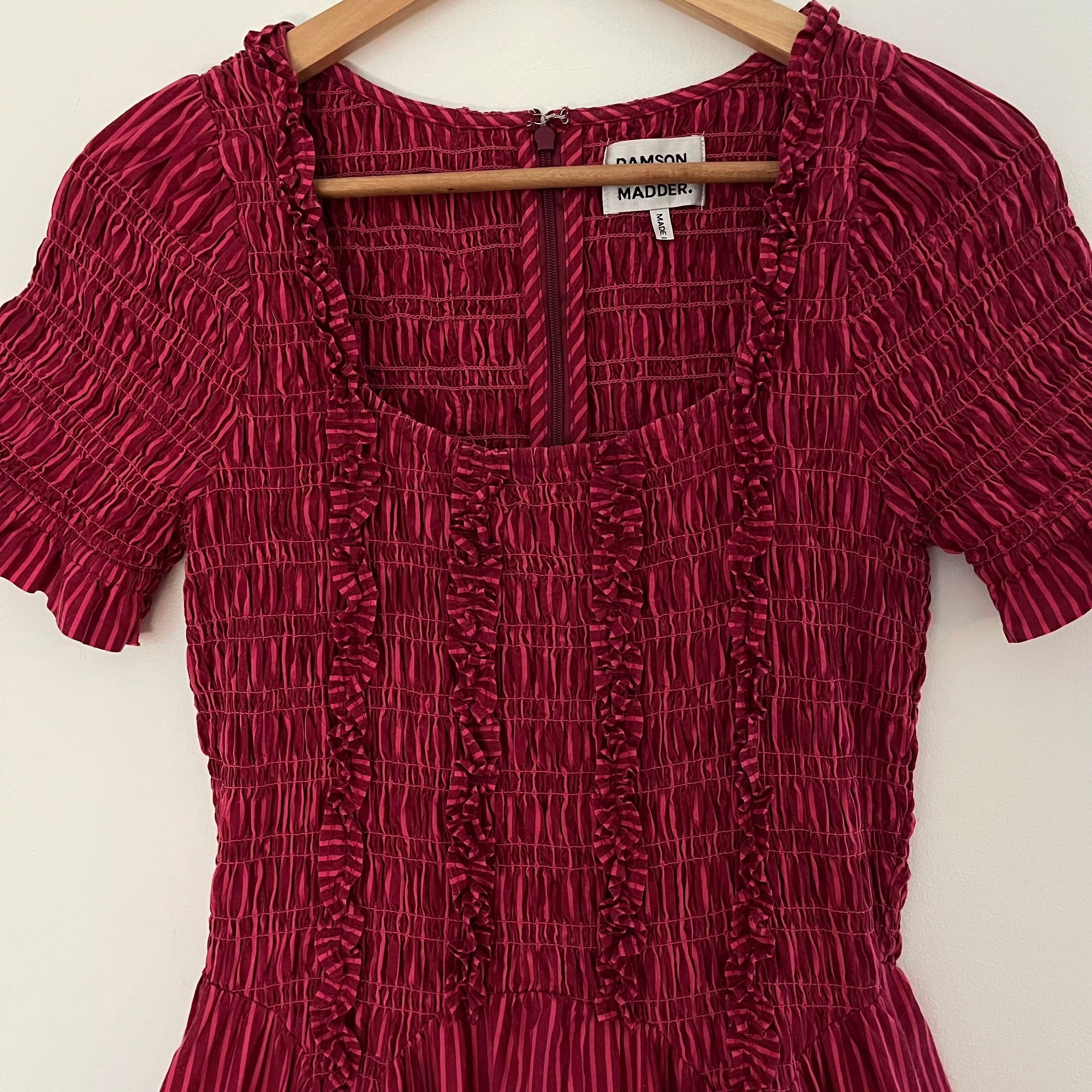 Damson Madder RAPHAELA Ruffle Midi Dress Size 12.